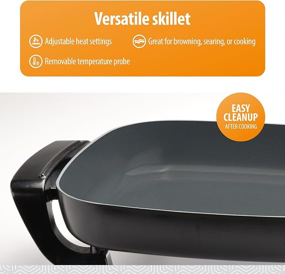 Toastmaster 12 Non-Stick Electric Skillet - Deep Skillet Appliance with Glass Lid - Multipurpose Kitchen Cookware for Breakfast & More