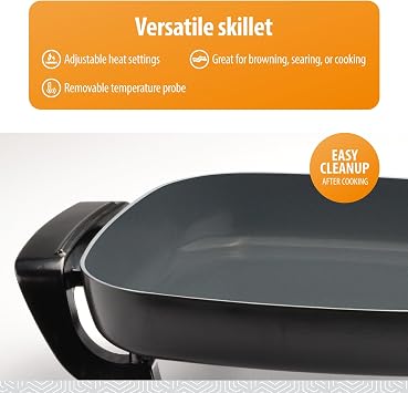 Toastmaster 12 Non-Stick Electric Skillet - Deep Skillet Appliance with Glass Lid - Multipurpose Kitchen Cookware for Breakfast & More