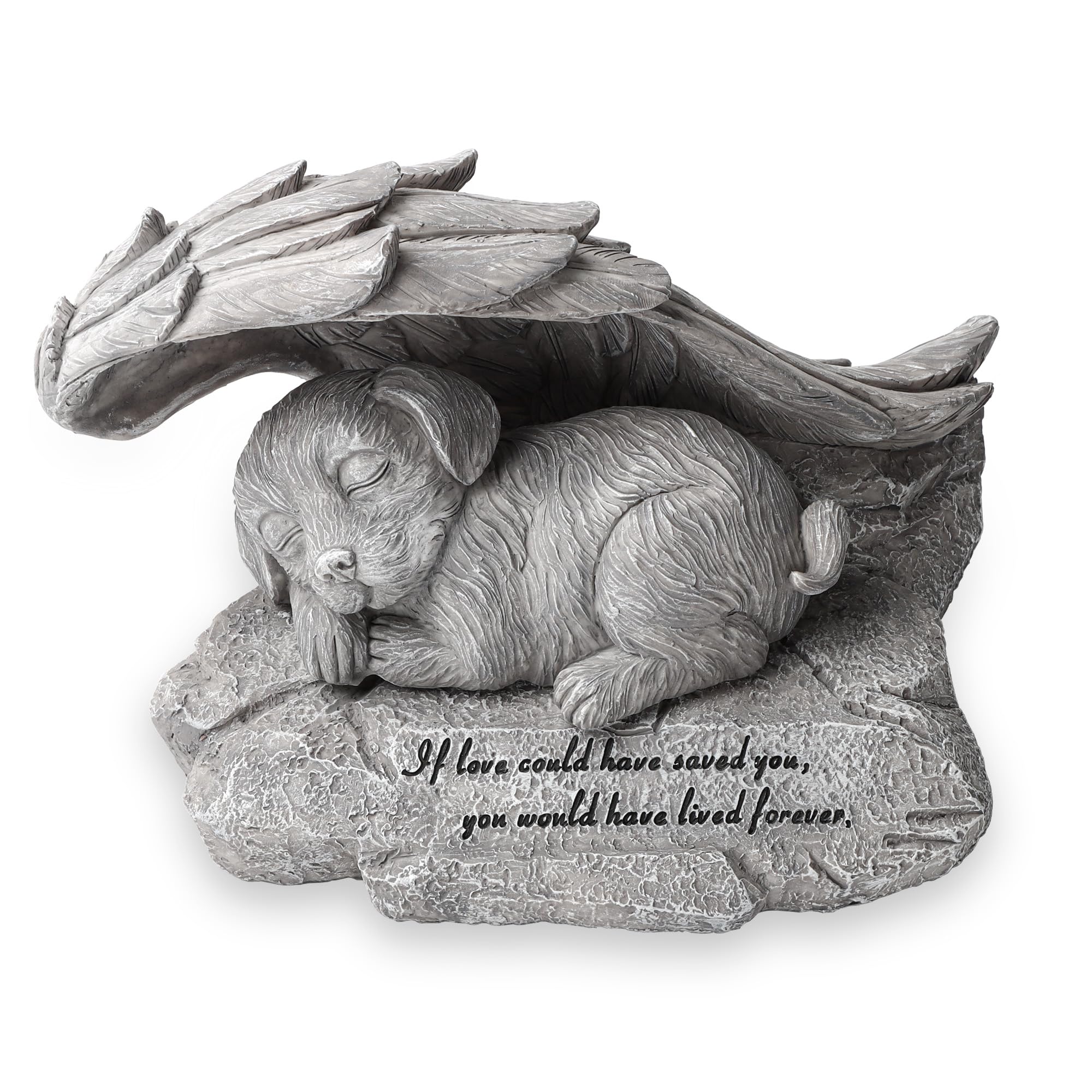 Mémorial pour chien et animal de compagnie - Statue commémorative pour chien - Pierre avec ailes d'ange - Urne pour chien - Cadeau de perte - Décoration de jardin en plein air