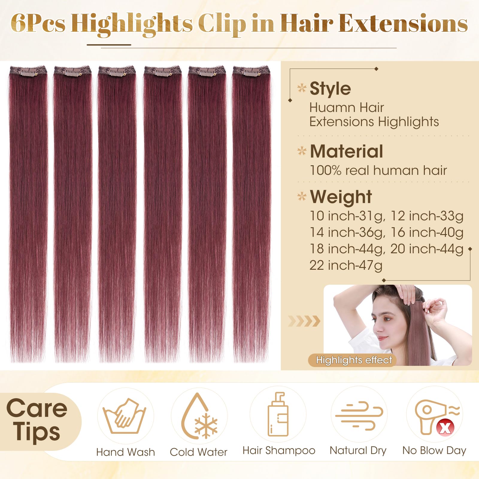 Rich Choices Clip in Hair Extensions Real Human Hair Purple Hair Extensions Straight Remy Hair 6Pcs Clip in Highlight - Image 2