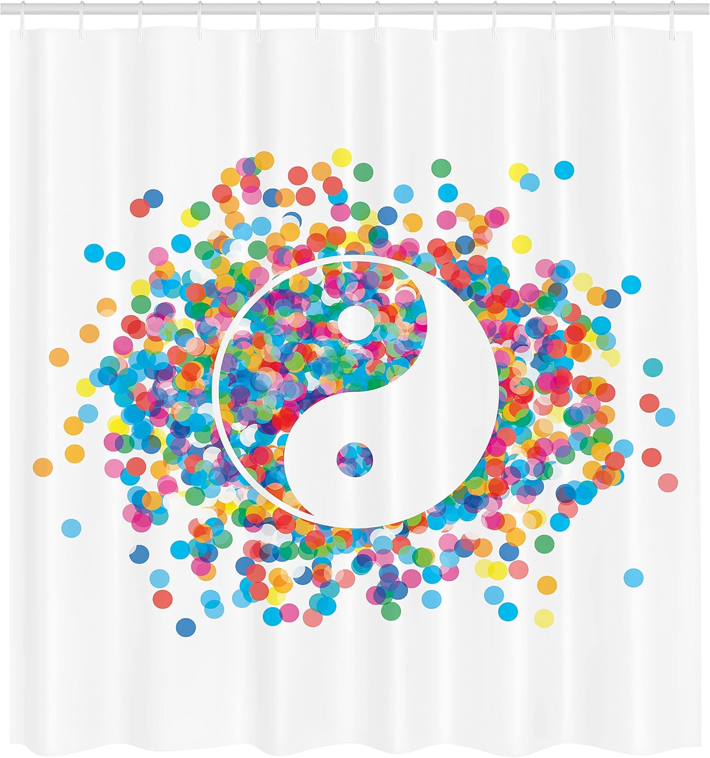 Ambesonne Ying Yang Shower Curtain, Rainbow Color Effect Graphic Design on Ying Yang Sign Themed Peace, Cloth Fabric Bathroom Decor Set with Hooks, 69" W x 70" L, White Multicolor