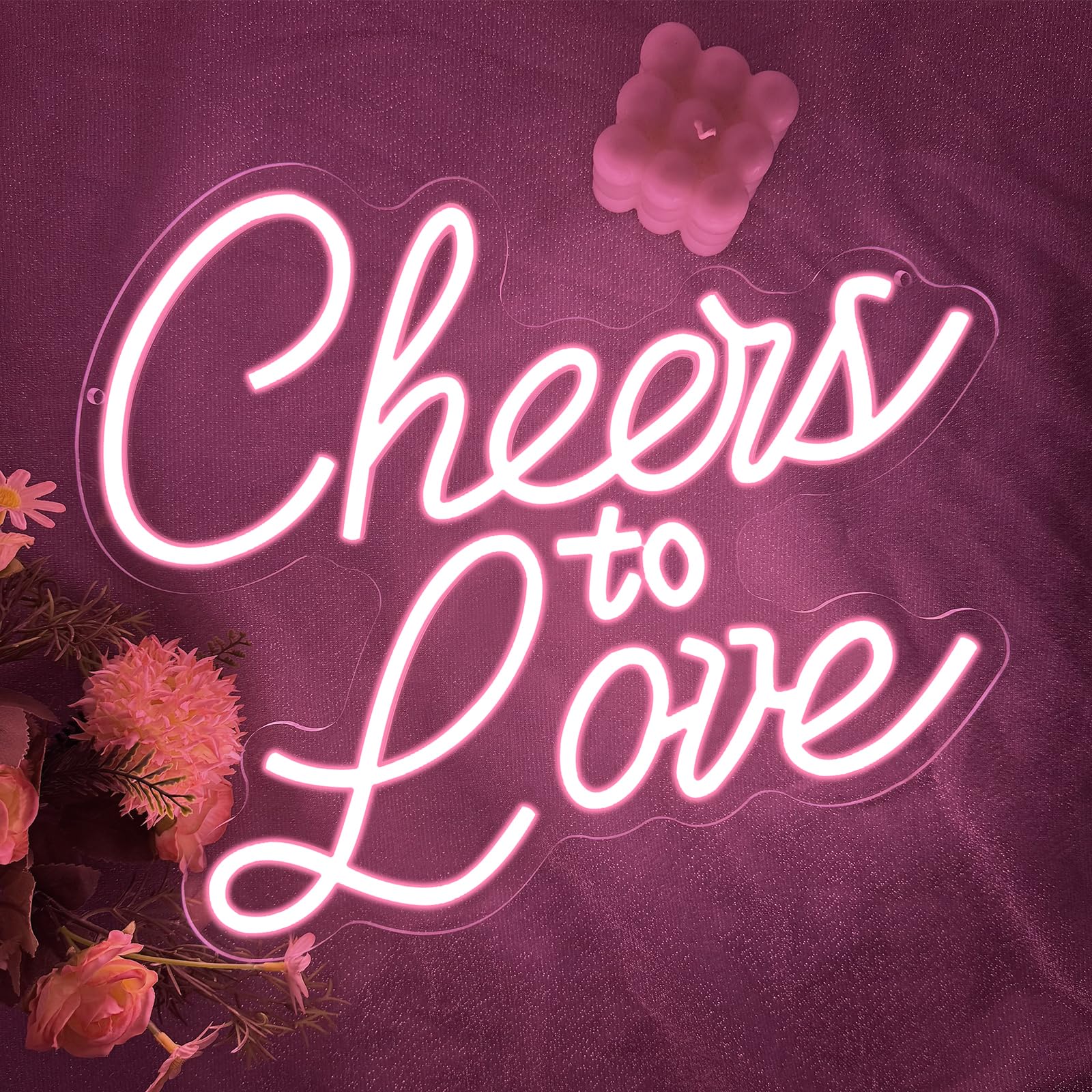 Cheers to Love Neon Sign,Cheers to Love Light Up Sign Wall Decor for Wedding Home Bar Party Bedroom Birthday,Pink Letters LED Neon Light Gift for Couple Women Man Girlfriend USB Powered(13.8"*11.8") — image 1