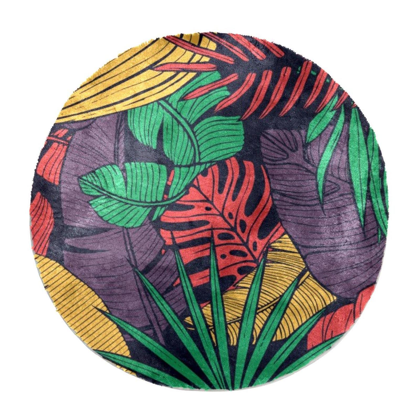 Tapis en fourrure motif feuilles tropicales de prestige rond pour salon chic