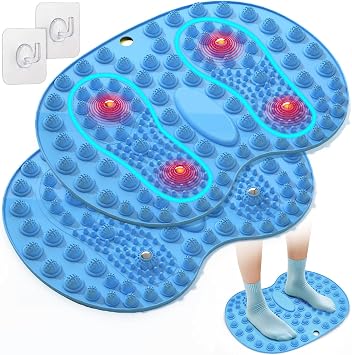Foot Massager Mat 2PCS, Foot-Shaped Reflexology Mat with Magnetic Therapy, Under Desk Mat Acupressure Mat for Feet Relaxation, Pressure Point Mat for Pain, Fatigue and Stress Relief Bluex2
