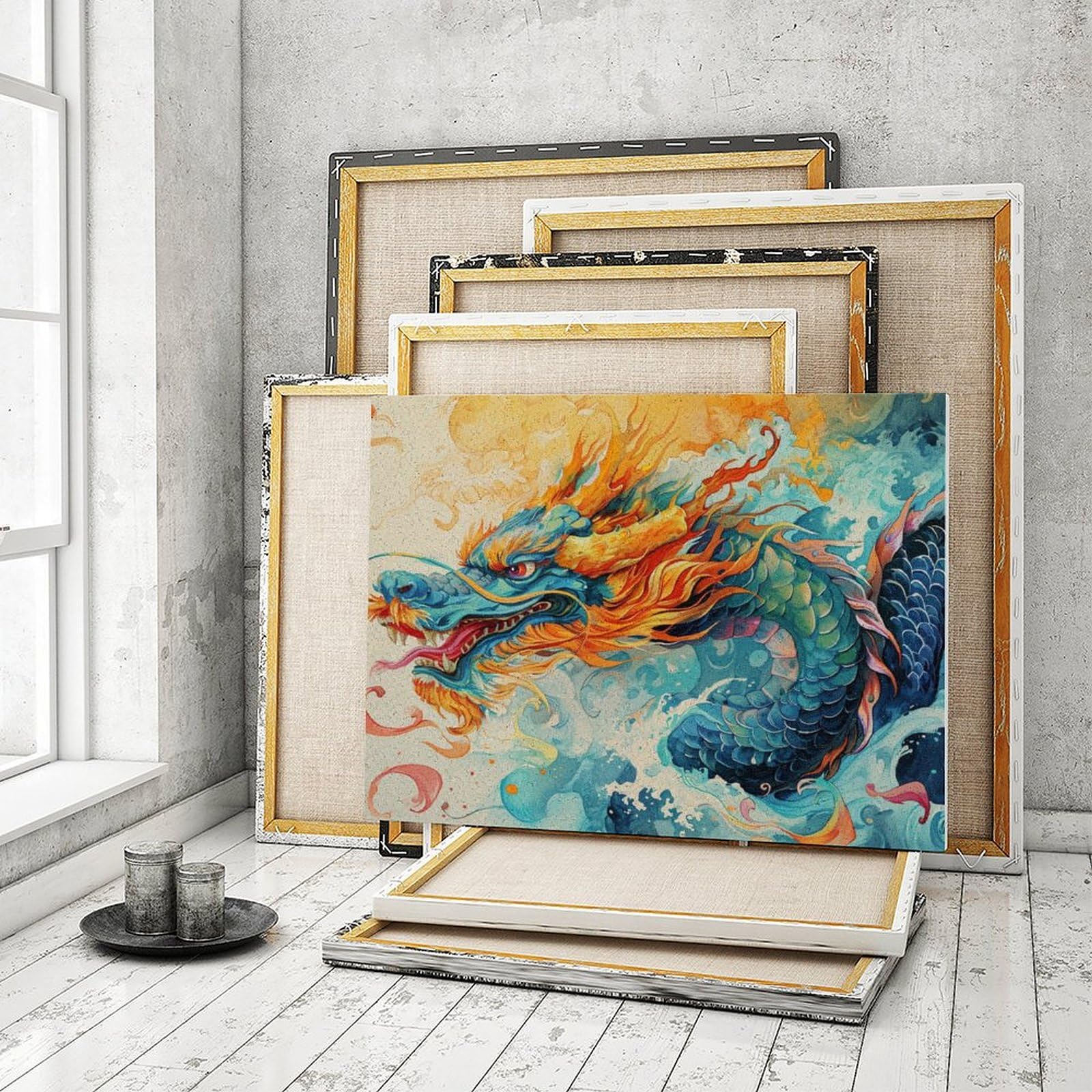 Amazon | 雲の中を飛ぶドラゴン 数字キットによる絵画 数字油絵