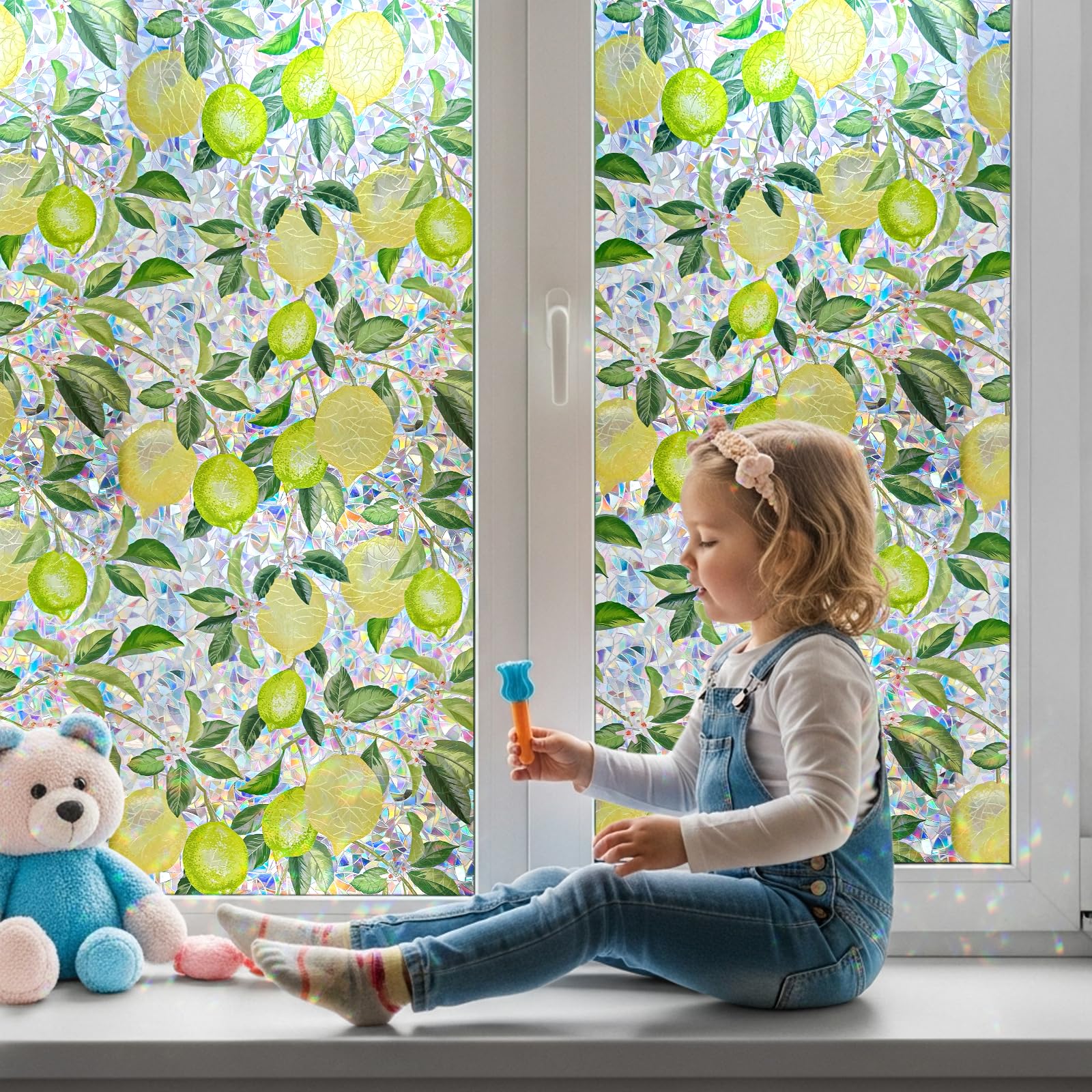 Qualsen Rainbow Window Film Privacy Film for Glass Windows Lemon Tree Pattern Stained Glass Window Films Anti UV Static Cling Decorative Windows Vinyl for Home Bedroom Office 60x200cm — image 1