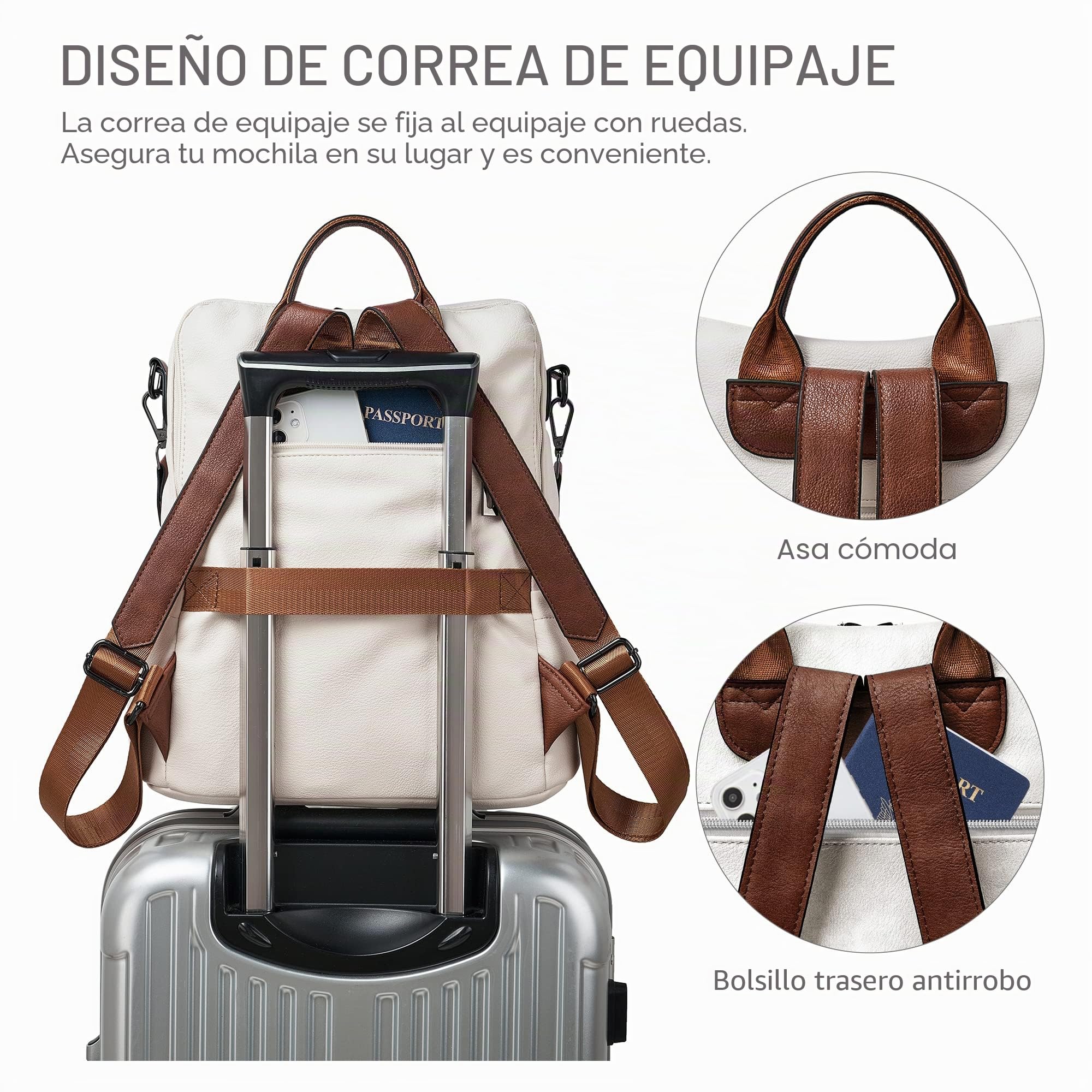 Shrrie Mochila Mujer, Bolso Mochila Antirrobo Mujer Impermeable Casual de Cuero, Mochilas de Viaje, Bolsa de Hombro Convertible con Pulsera Mochilas Daypack