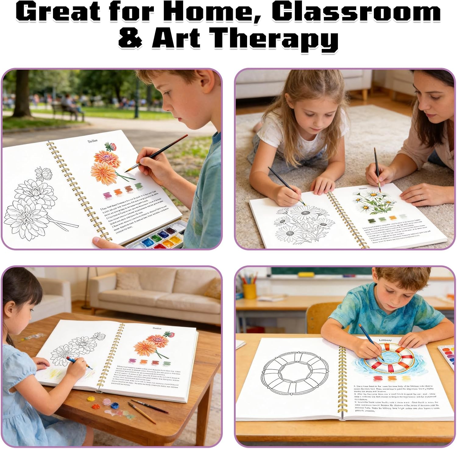 3PCS Flowers Watercolor Workbook–3 Classic Themes (Floral,Ocean, Animals),36 Wayercolor Patterns,8.7 x 6.7 Inches,Watercolor Painting Book Suitable for Beginners