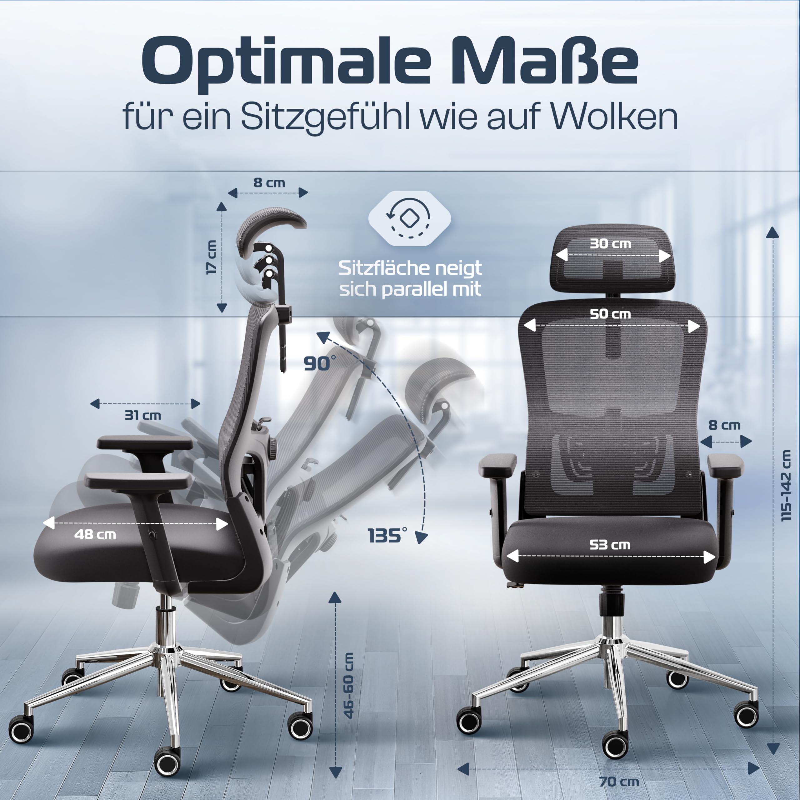 CLOUVOU BrightSeat Bürostuhl Ergonomisch [TESTSIEGER] | Drehstuhl 150kg Schreibtischstuhl | Büro Stuhl & Gaming Stuhl | Home Office Chair Ergonomic | Atmungsaktiver Computerstuhl