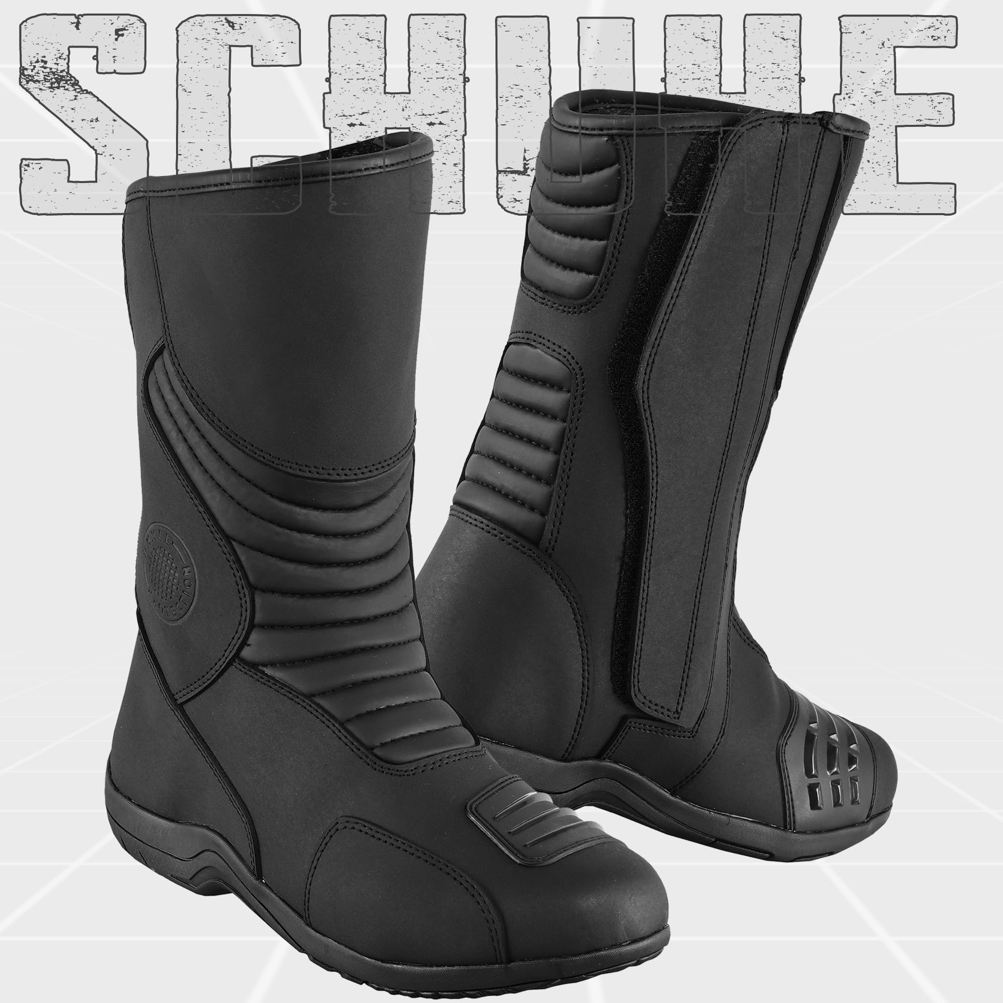 Herren Motorradstiefel, wasserdichte Leder-Schutz-Motorradschuhe mit langem Knöchelschutz