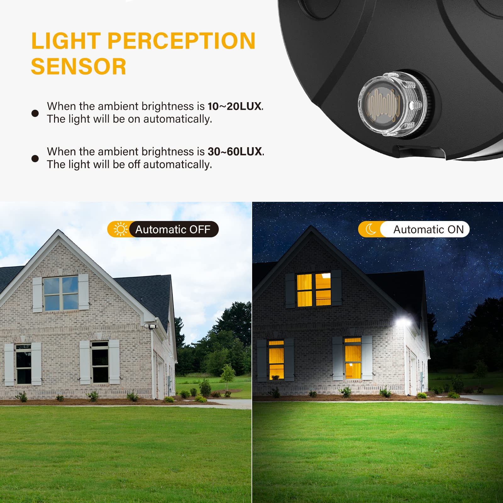 Onforu 100W LED Dusk to Dawn Security Lights, 9000LM Exterior Flood Lights, IP65 Waterproof Outdoor 3 Adjustable Heads Security Lights Fixture, 6500K Daylight White Floodlights for Garage, Patio, Yard