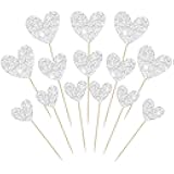Ephlyn 24Pcs Heart Cupcake Toppers Glitter Love Heart Valentine Cake Pick Decorations for Valentine's Day Theme Wedding Engagement Bridal Shower Birthday Party Supplies Silver