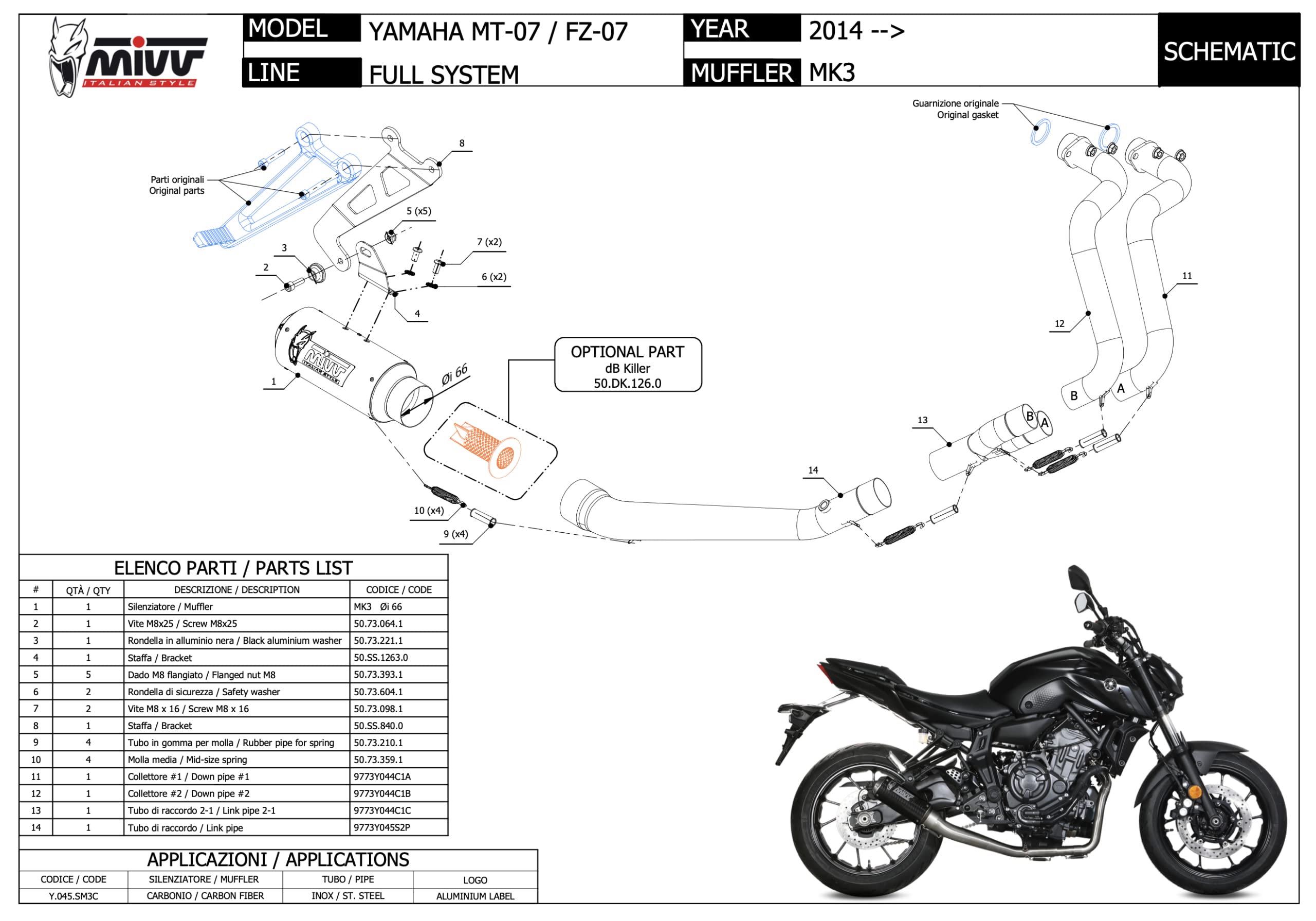 mivv scarico completo racing nocat mk3 carbonio compatibile con yamaha mt07 mt-07 2023 2024 mototopgun