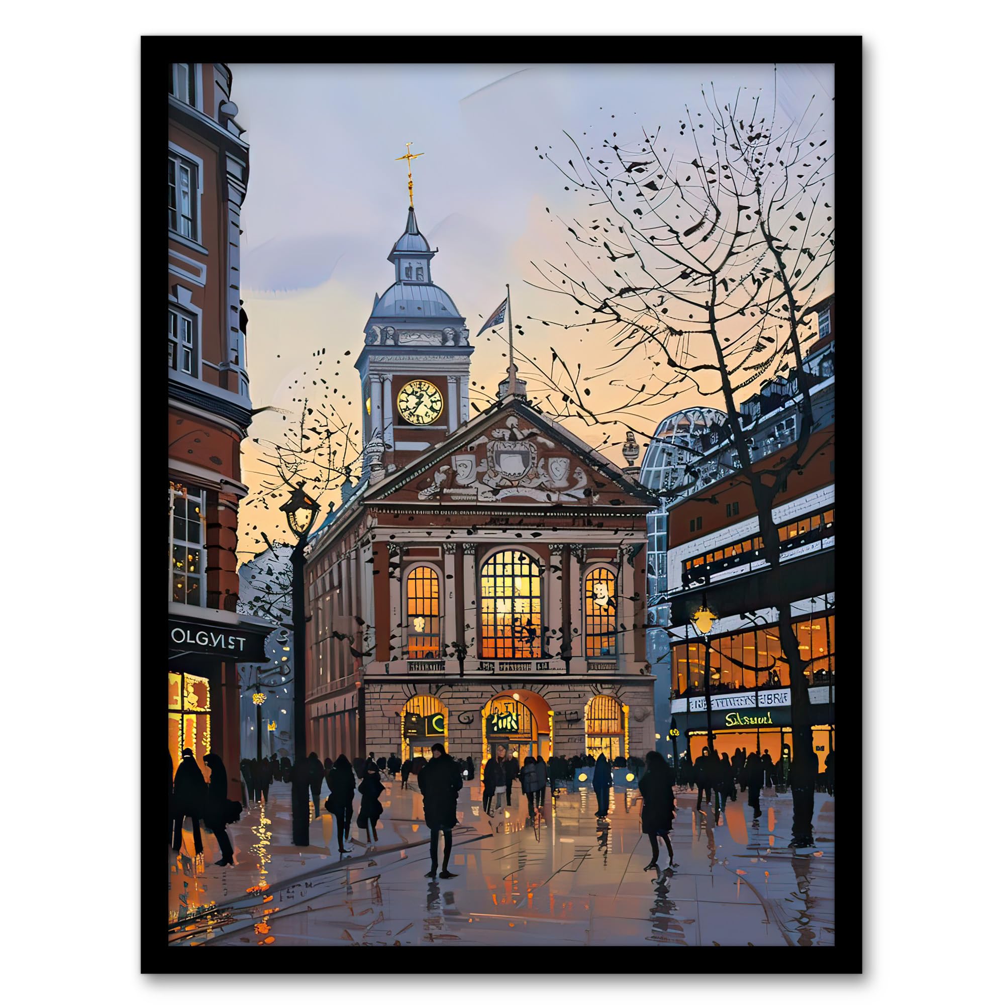 Artery8 Victorian Train Station Rainy England Painting Living Room Artwork Framed Wall Art Print A4