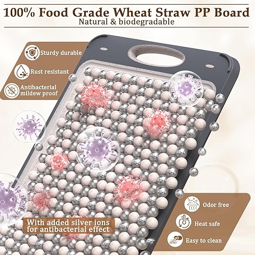 Miniatura 4 de GUANCI Tabla de cortar para cocina de doble cara 304 de acero inoxidable 304, de grado alimenticio, paja de trigo y paja de trigo PP, tamaño pequeño