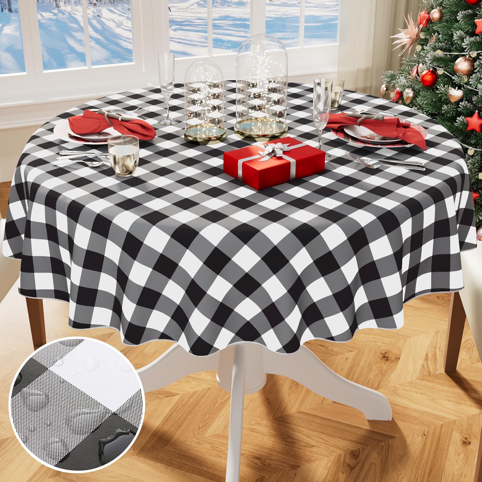 Amazon.com: Romanstile Round Vinyl Tablecloth,100% Waterproof Heavy ...