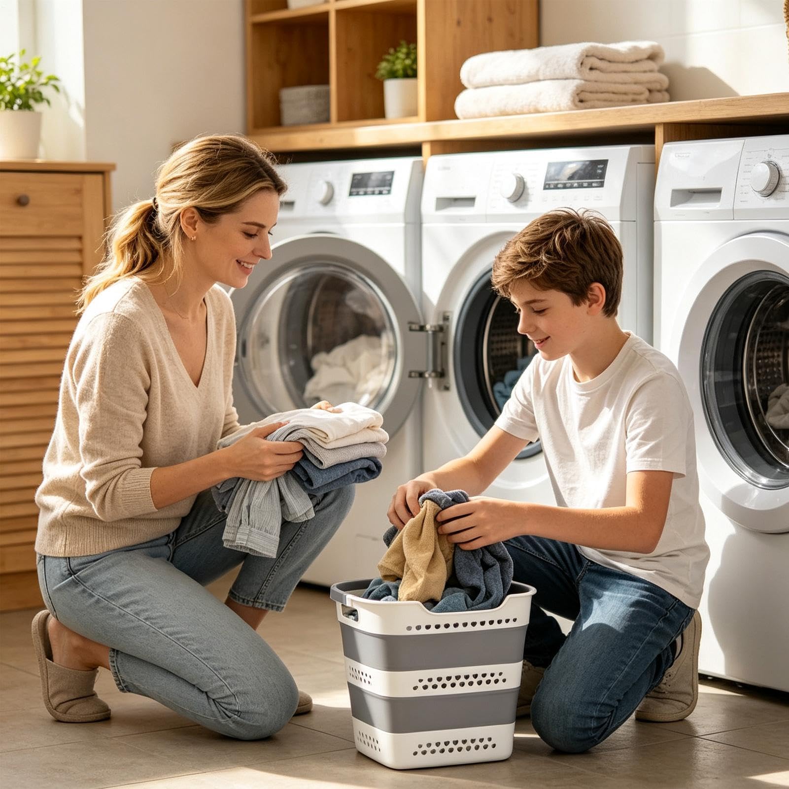 Cesta De Ropa Resistente Organizador De 42L Con Asa Transpirable Y Plegable