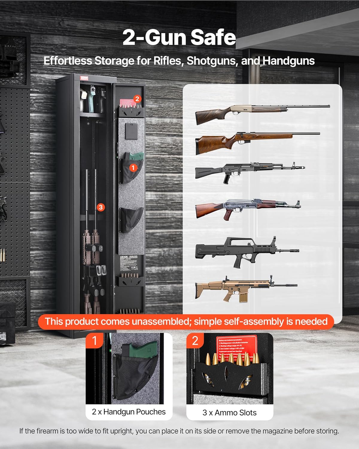 VEVOR 4 Gun Safe, Long Gun Cabinet for Rifles and Pistols, Quick Access Rifle Safe with 3 Ammo Slots and 2 Adjustable Racks, Large Digital Cabinet with Key and Password Lock(Assembly Required)