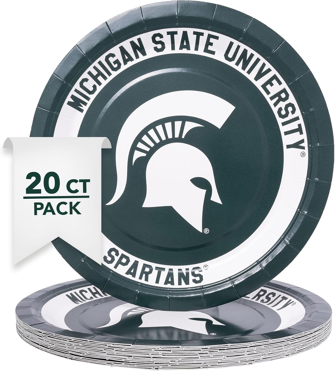 Desert Cactus Michigan State University Paper Plates MSU Spartans 20 Count 9 inch Round Plates for Tailgates, Parties, Graduation and Events (Design A)