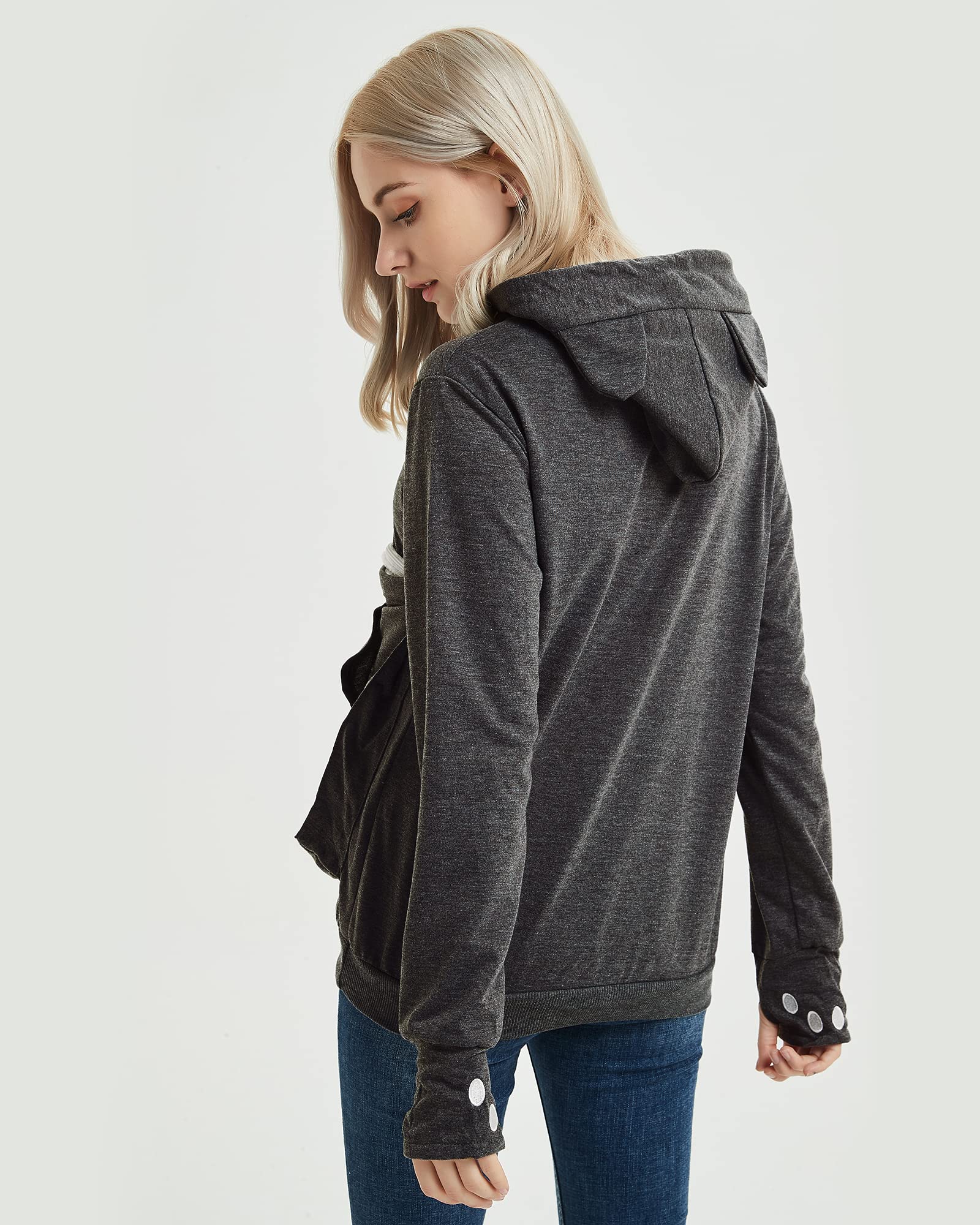 Femme Sweat à Capuche avec Poche pour Chat - Super Confortable Casual Sweatshirt Hoodie Manches Longues Lâche Pull à Capuche pour Automne Hiver Tops
