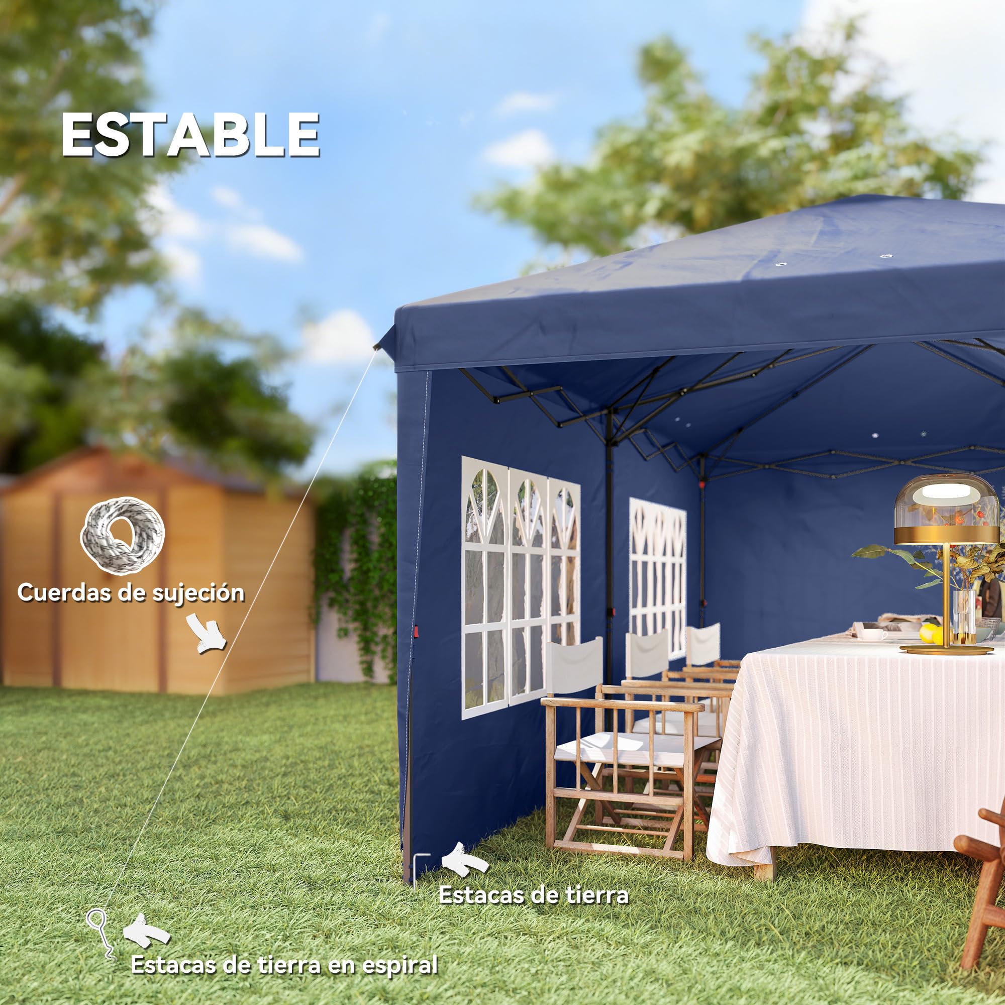 Outsunny Carpa Plegable 6x3 m, Pop-up, con 4 Laterales Desmontables, Cenador de Jardín con 2 Ventanas Visibles, Bolsa de Transporte, Impermeable, Anti-UV, Gazebo para Camping, Fiestas, Exterior, Azul