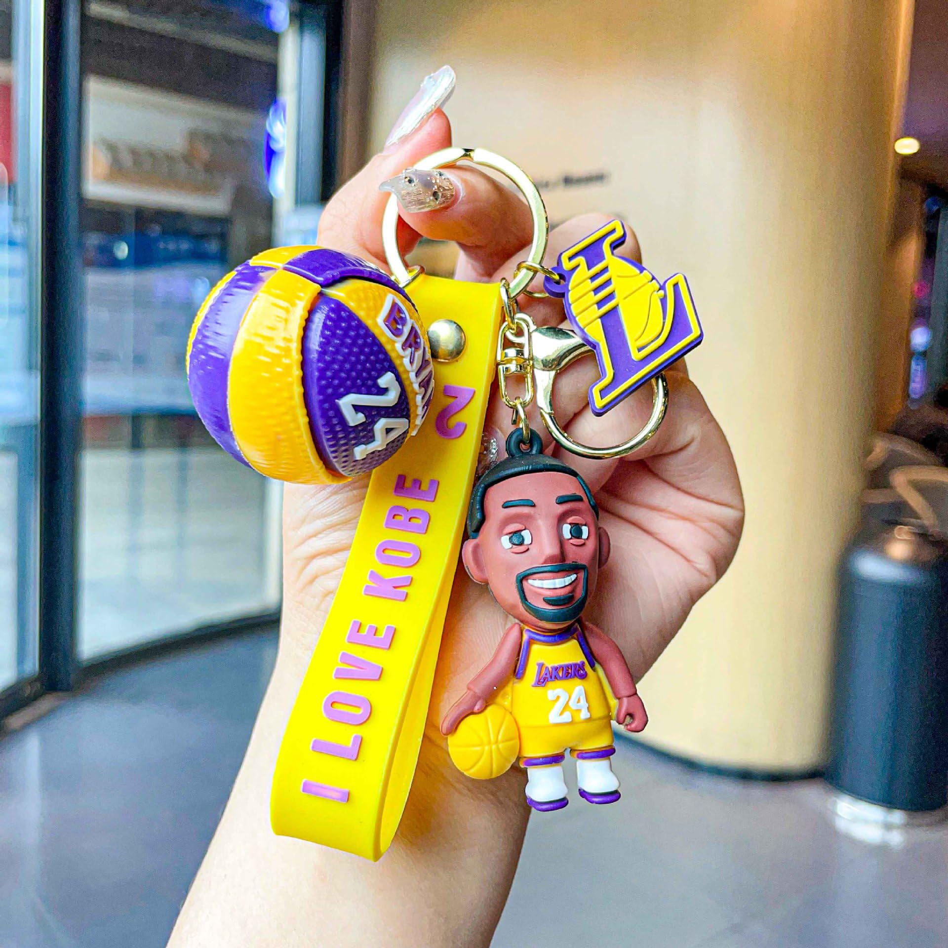 Lakers Gamer Brelok, Brelok 3D Kreskówka Silikon, Brelok do Koszykówki Lakers, Na Pamiątkę, Ozdoby Plecaka, Koszykówka Fani, Żółty, 5 cm x 3.8 cm/1.96in x 1.49 in