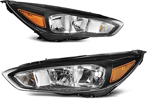 AUTOSAVER88 Conjunto de faros delanteros compatible con Ford Focus 2015, 2016, 2017, 2018, carcasa negra, reflector ámbar, lado del pasajero y del