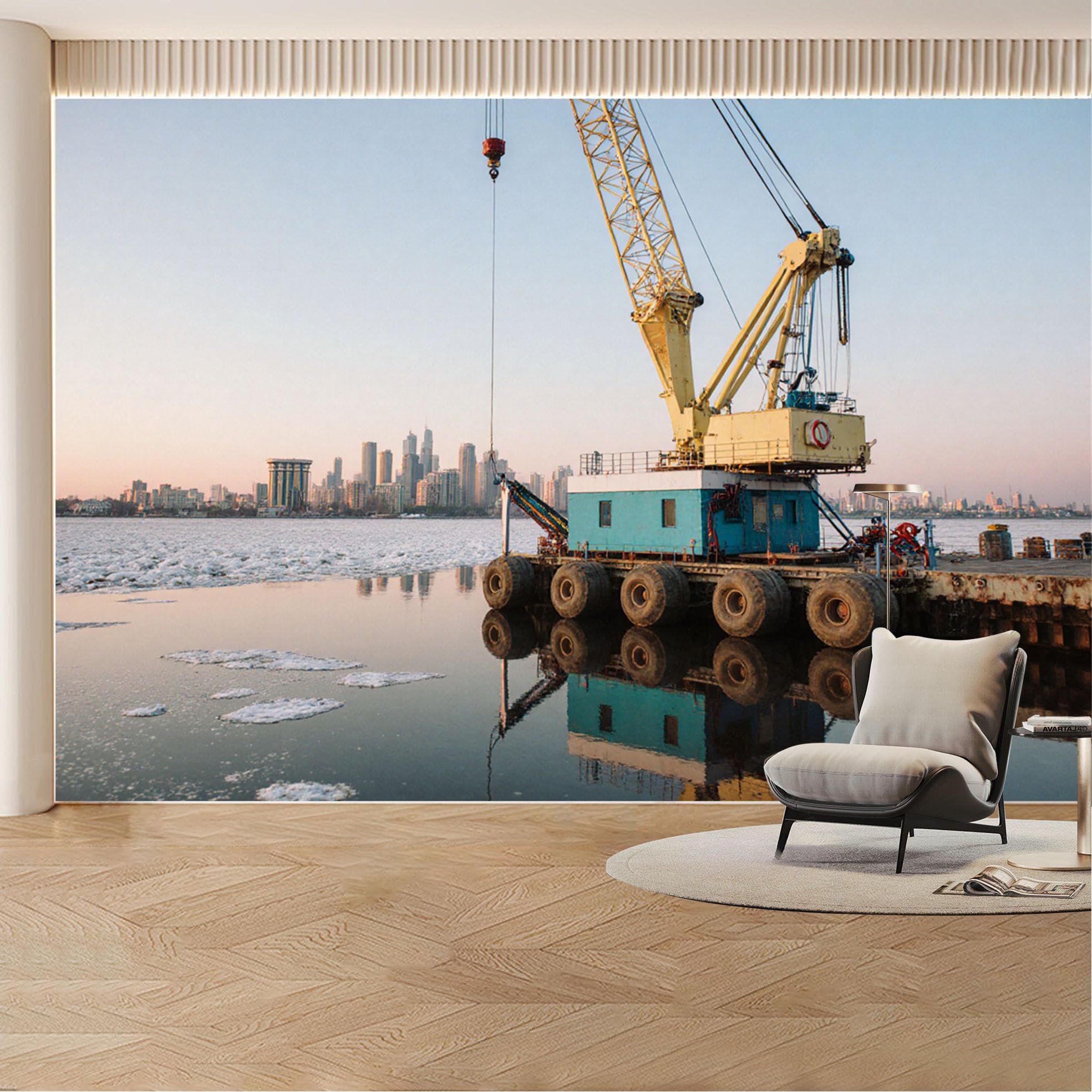 Custom Wall Mural Wallpaper Industrial Harbor Cityscape Landscape Modern Wall Decor Large Wall Art Urban Sunset Removable SelfAdhesive Large Photo for Living Room， Bedroom， Office