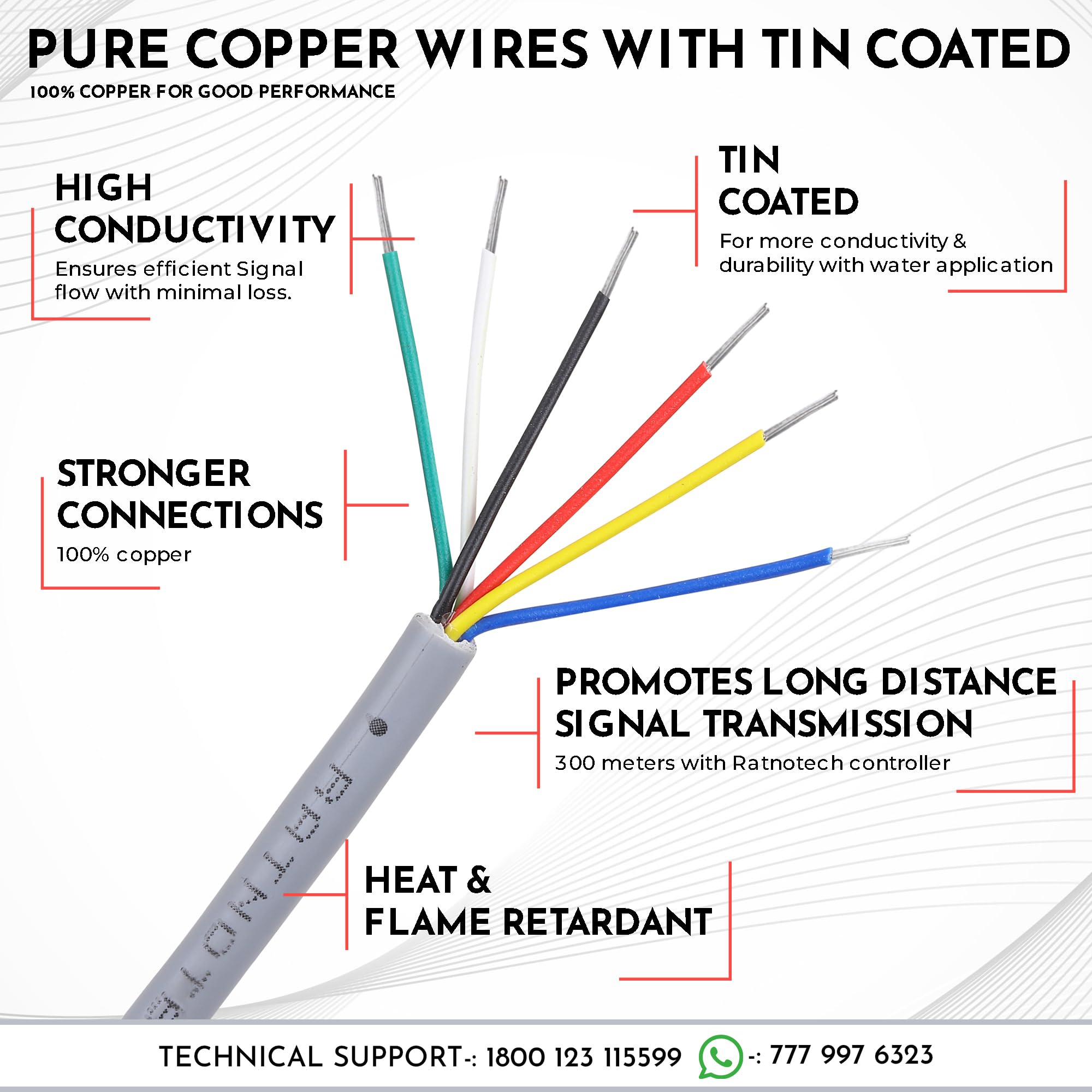 RATNOTECH 6 Core Copper Wire for Water Level Controller & Indicator (20 Meters) | Premium Tinned Multistrand Copper Cable | Virgin PVC Insulated, Color-Coded, Durable Tank & Industrial Use – Grey — Amazon image 4