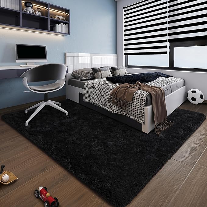Alfombra Negra 4x6 Felpa Suave Antideslizante para Sala Estar miniatura 9