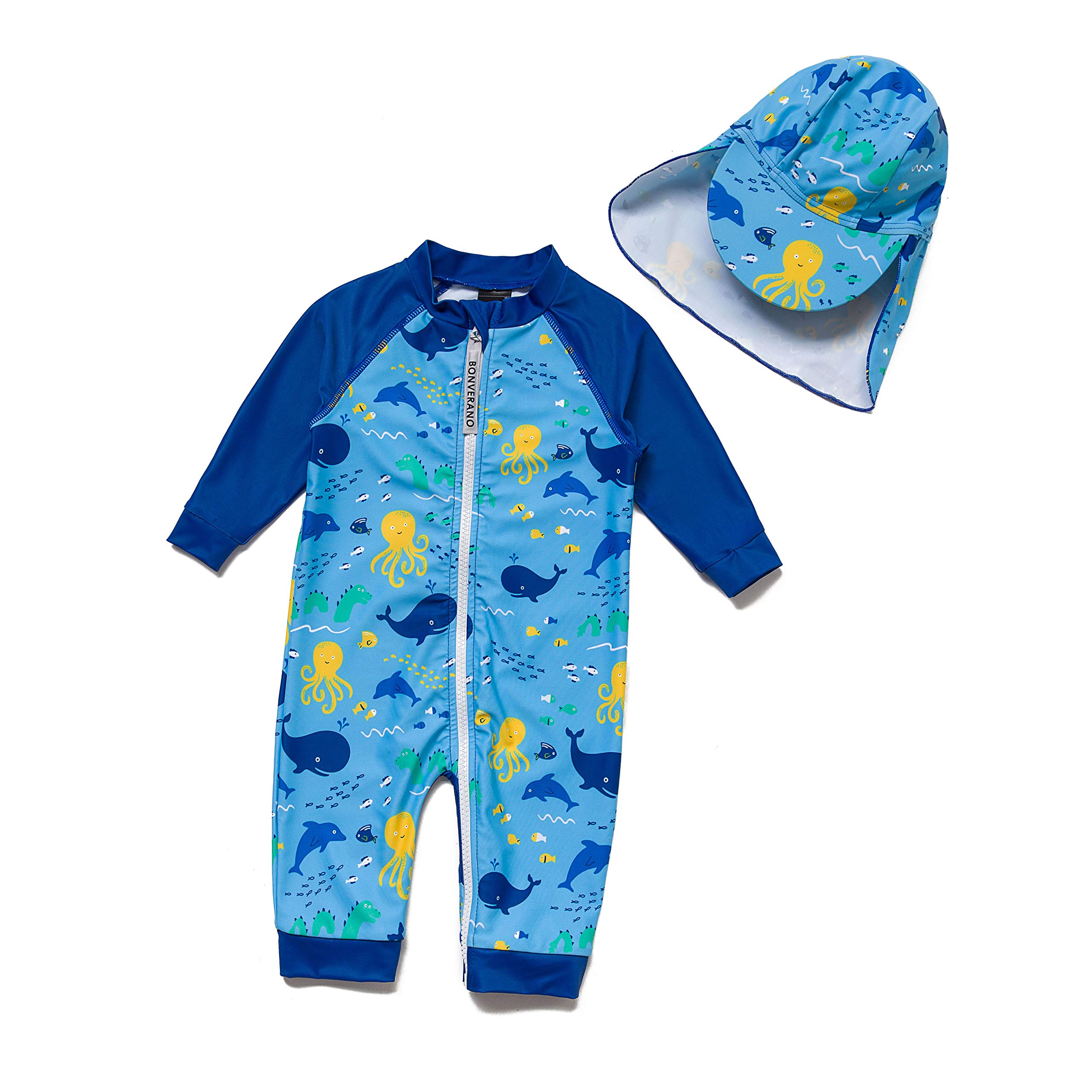 BONVERANO Costume Intero Neonato Manica 3/4 con Protezione UV 50+ con Cerniera