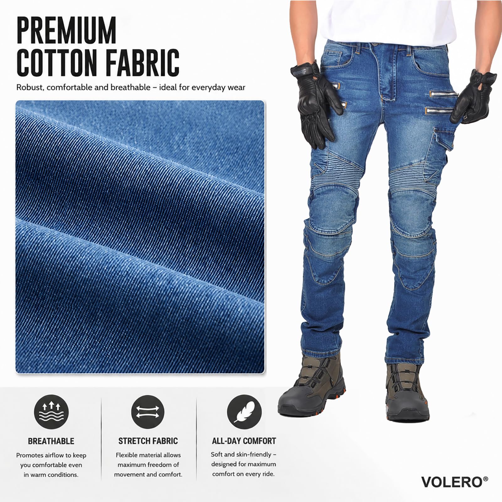 Motorradhose Herren Jeans, Motorrad Jeans Herren Stretch Denim, Cargo Biker Hose Männer, Vorgeformter Schnitt, Mehrere Taschen, Urban Motorradbekleidung 4 Jahreszeiten