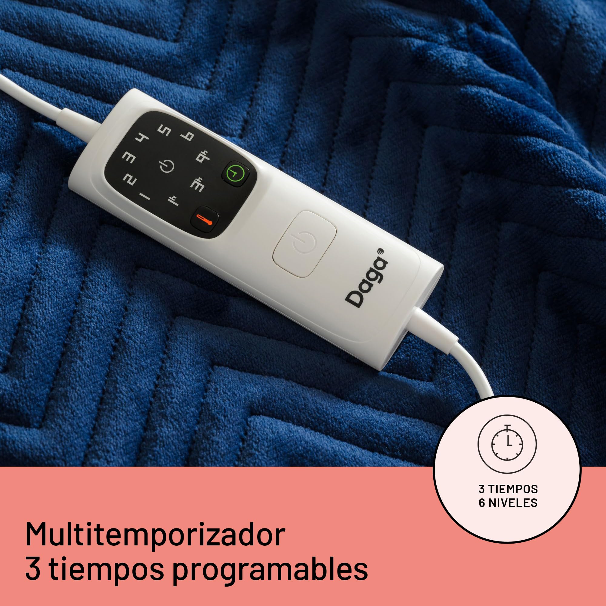 DAGA Manta térmica eléctrica de Sofá Relax Suave Armonía Azul, Tecnología de Calefacción Intellisense, Tejido y acolchado en terciopelo, 6 Niveles de Temperatura, 160 x 120 cm