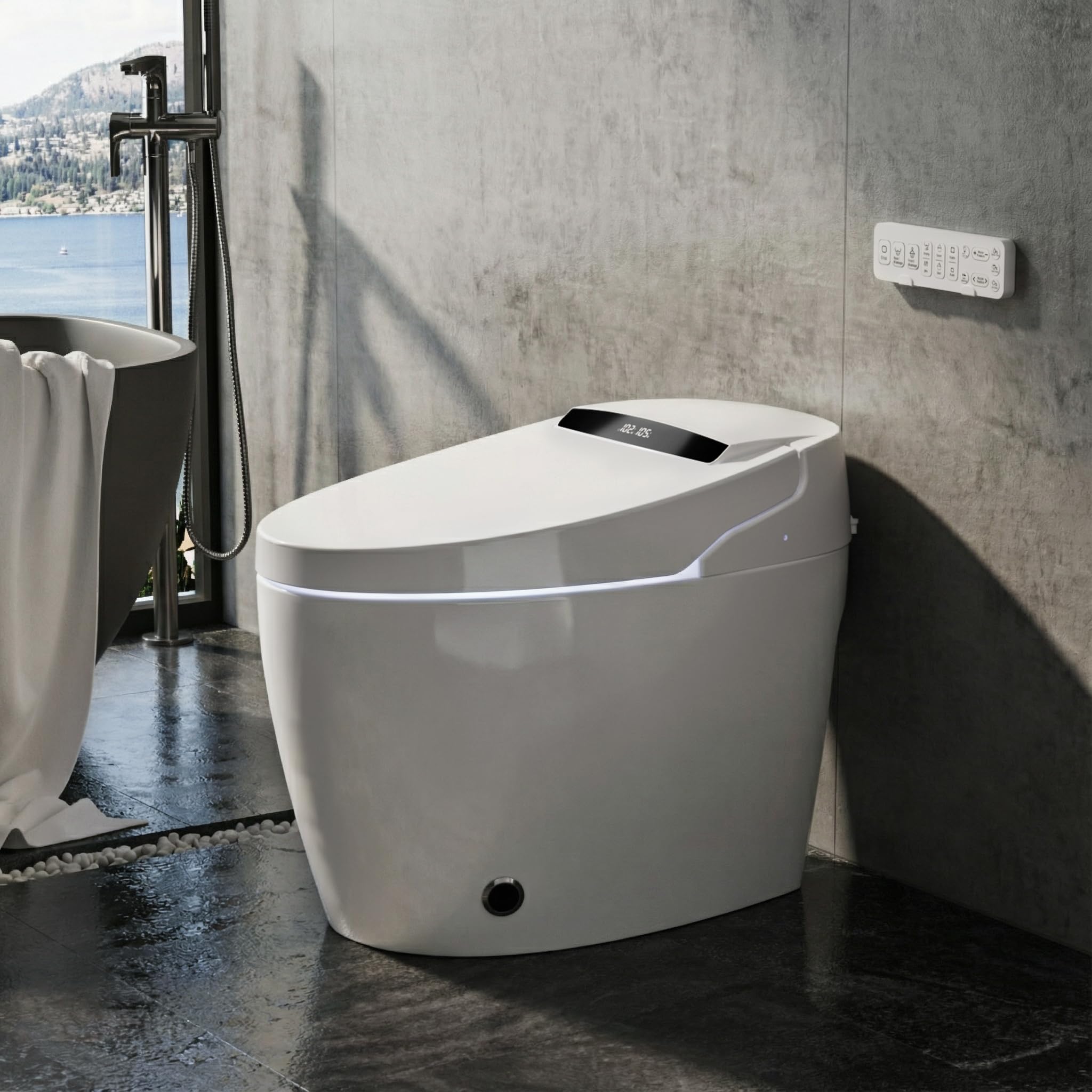 TOTTE Smart Bidet Toilet - Tankless One Piece Elongated - Auto Open/Close Lid with Instant Warm Water & Dryer