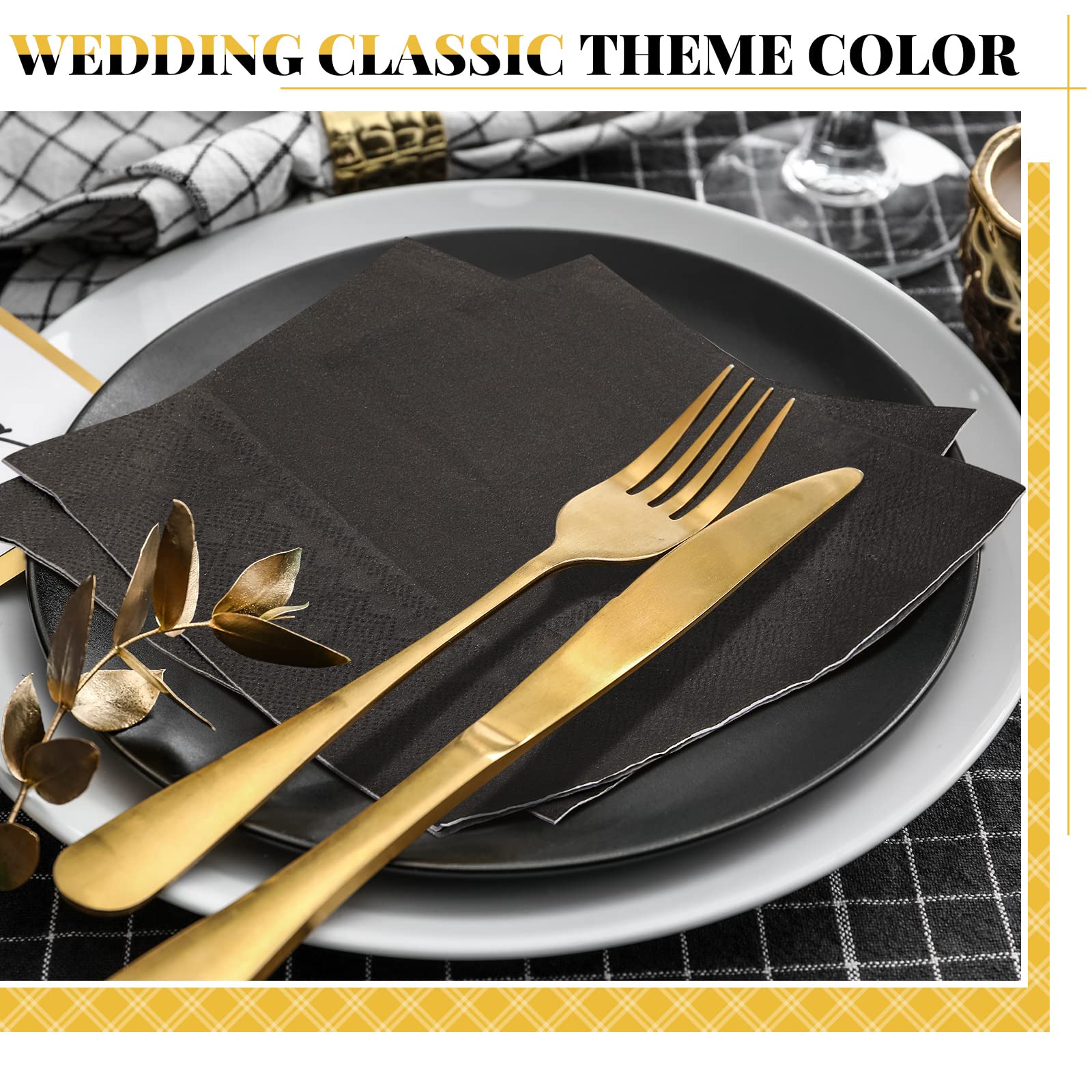 Henoyso 600 tovaglioli da cocktail, usa e getta, quadrati, color oro, per bevande, per laurea, matrimonio, compleanno, pranzo, caffè, bar, baby shower (nero, oro