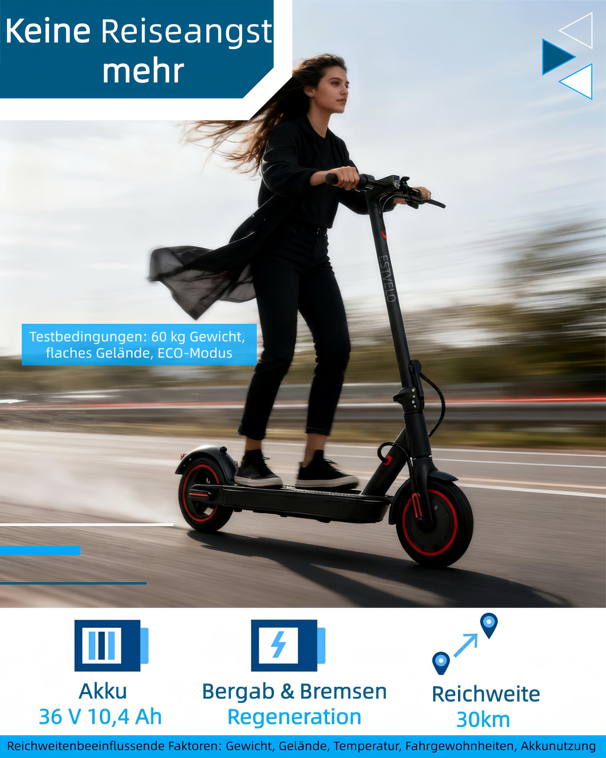 E-Scooter mit Luftreifen, S3 PRO Elektroroller 20km/h - 15% Steigung, 30km Reichweite, 120kg Belastung, Duales Bremssystem, Display, App, E Roller für Erwachsene
