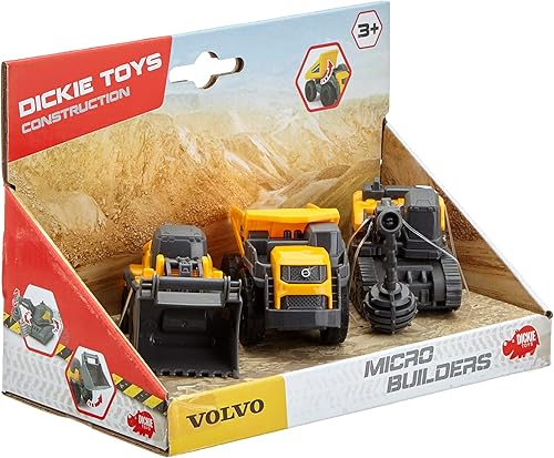 Miniatura 5 de Dickie Toys Volvo Micro Builders - Juego de 3 juguetes para construcción, excavadora, juego de 3 vehículos de construcción, 2 diseños diferentes,