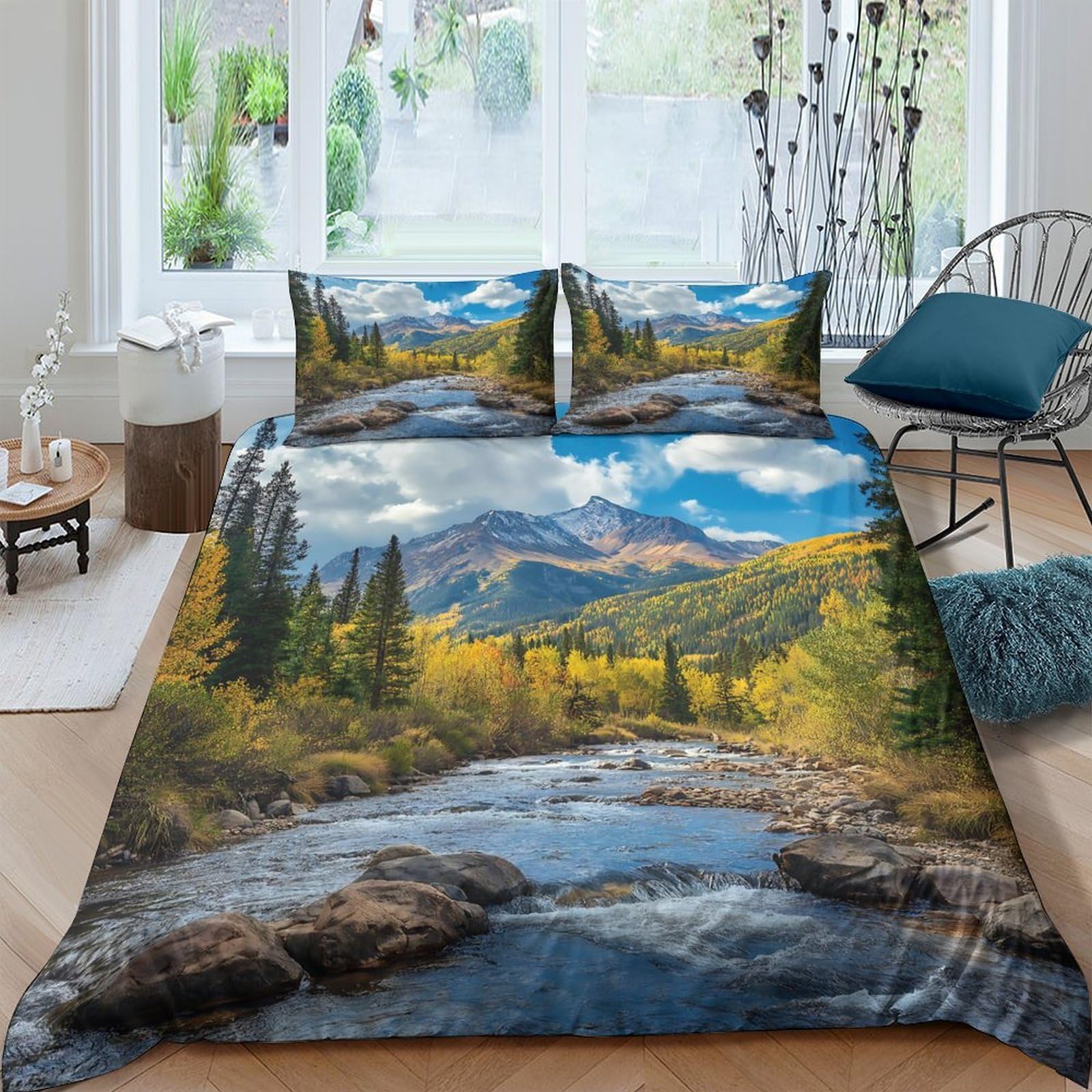 Ctjqhvkz Style-10 3D Printed Mountain Landscape Fitted Sheet Microfiber Soft River Forest Bed Cover For Bedroom Guest Room Decor Single（135X200cm）