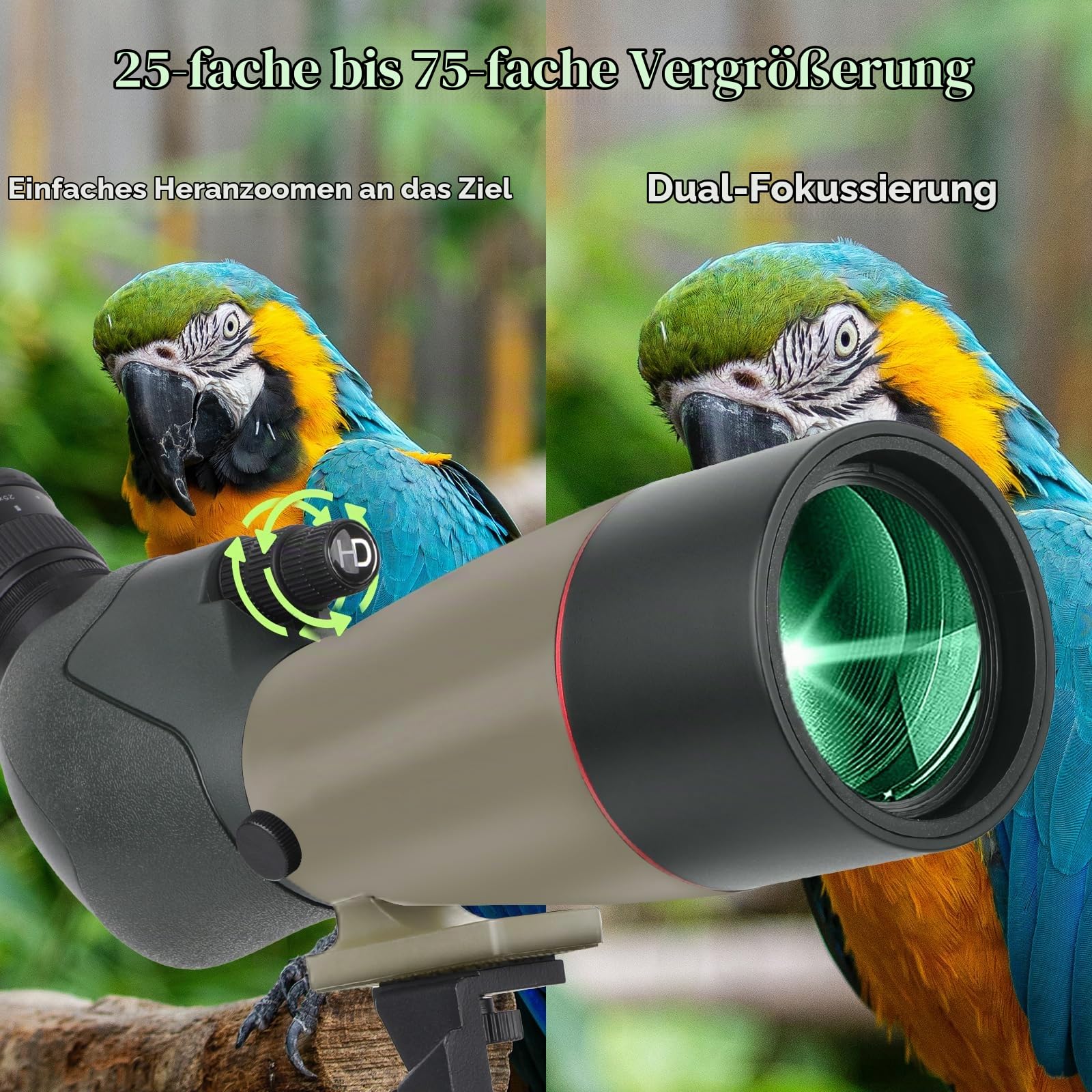 25-75X70 Spektiv für Zielschießen - HD Spektiv mit Stativ Tragetasche & Smartphone Halterung - für Vogelbeobachtung Jagd Wildtierbeobachtung