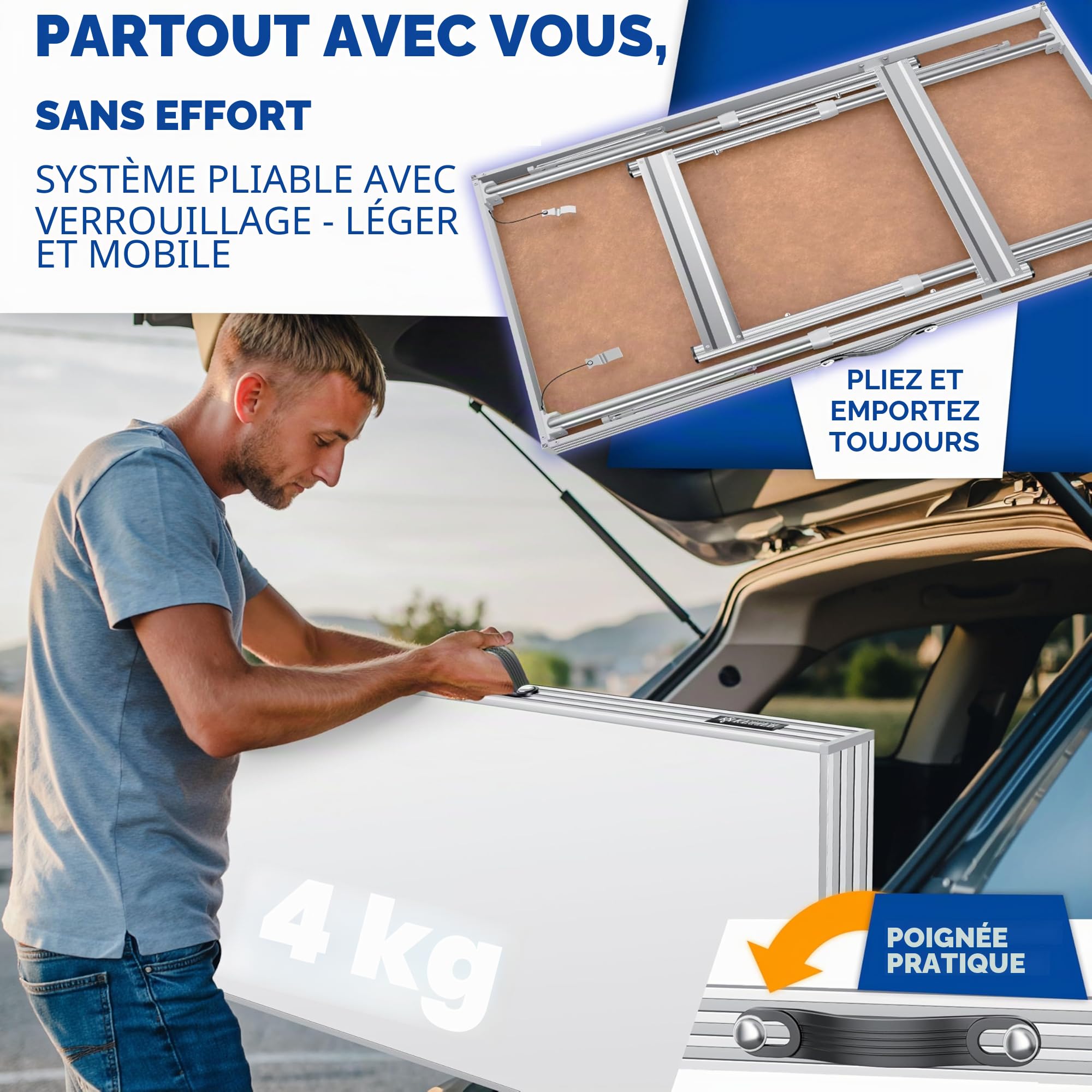 KESSER Table Multifonctions Professionnelle 100 x 60 cm Pliante 30 kg Charge Rallonge