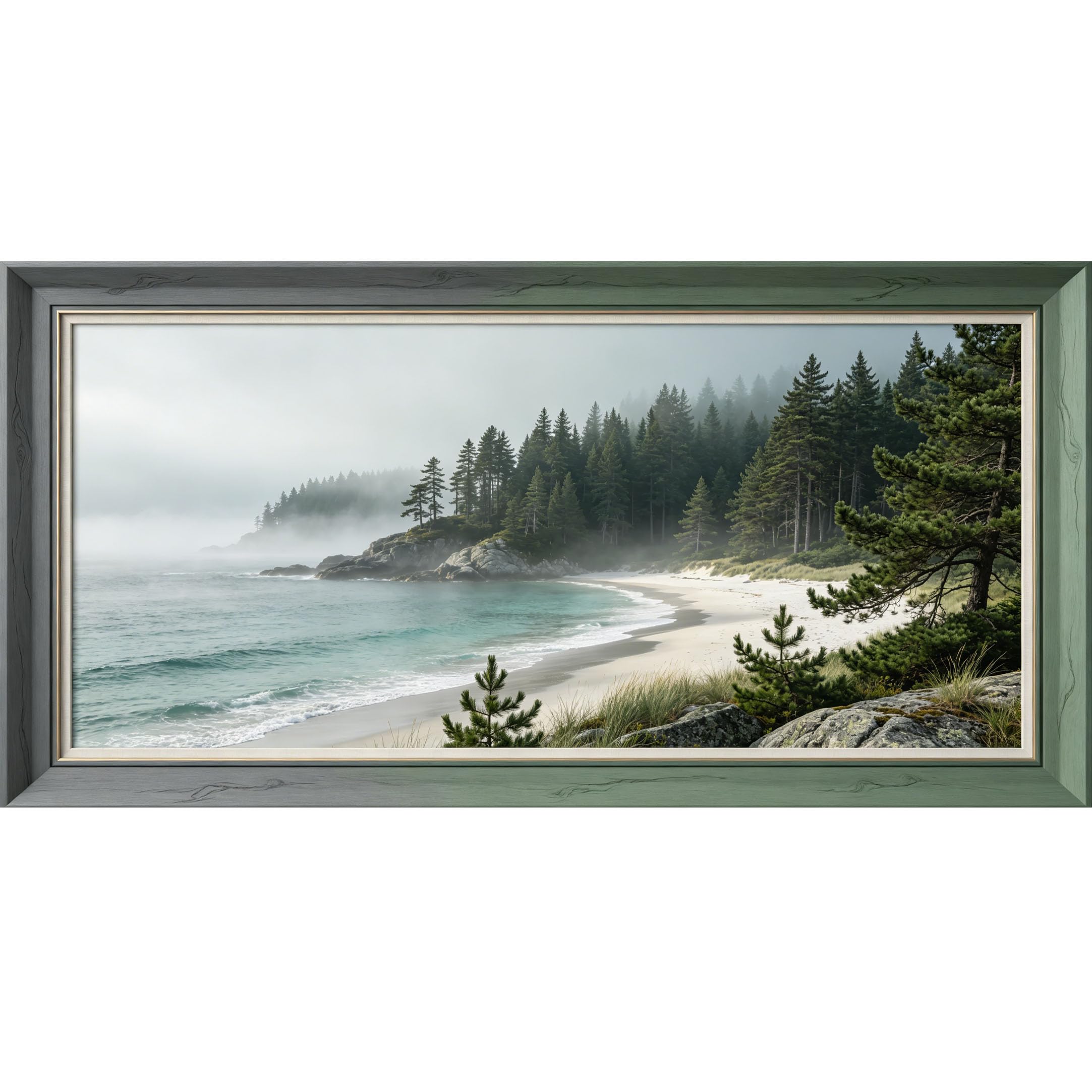 Agglomerix 3D Framed Wall Art Misty Pine Forest Coastal Landscape Ocean Shoreline Foggy Mountain Scenery Large Size SelfAdhesive Removable Wall Decor Prints Artwork for Living Room Bedroom Office