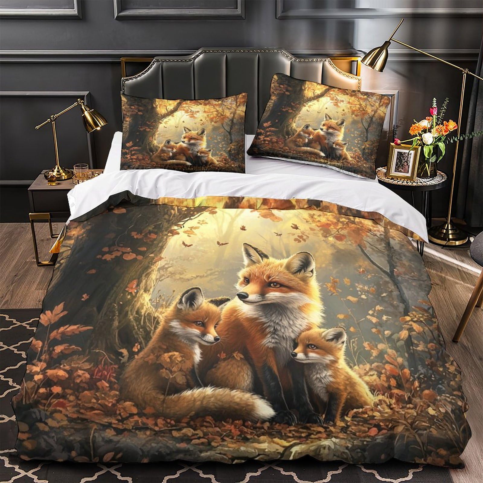 Housse de couette haut de gamme imprimée 3D Famille Fox super douce 140x200