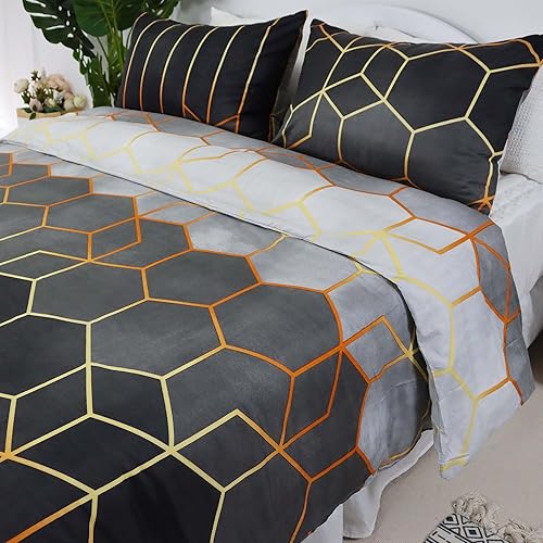 Miniatura 3 de Usfivefam Juego de funda de edredón bohemia, tamaño Queen, juego de cama de lujo geométrico de 3 piezas, ultra suave y transpirable, con cremallera