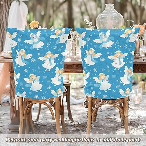 Miniatura 6 de Juego de 6 fundas decorativas para silla de comedor, diseño de ángel de nieve azul, para decoración del hogar, comedor, lavable, para dormitorio,
