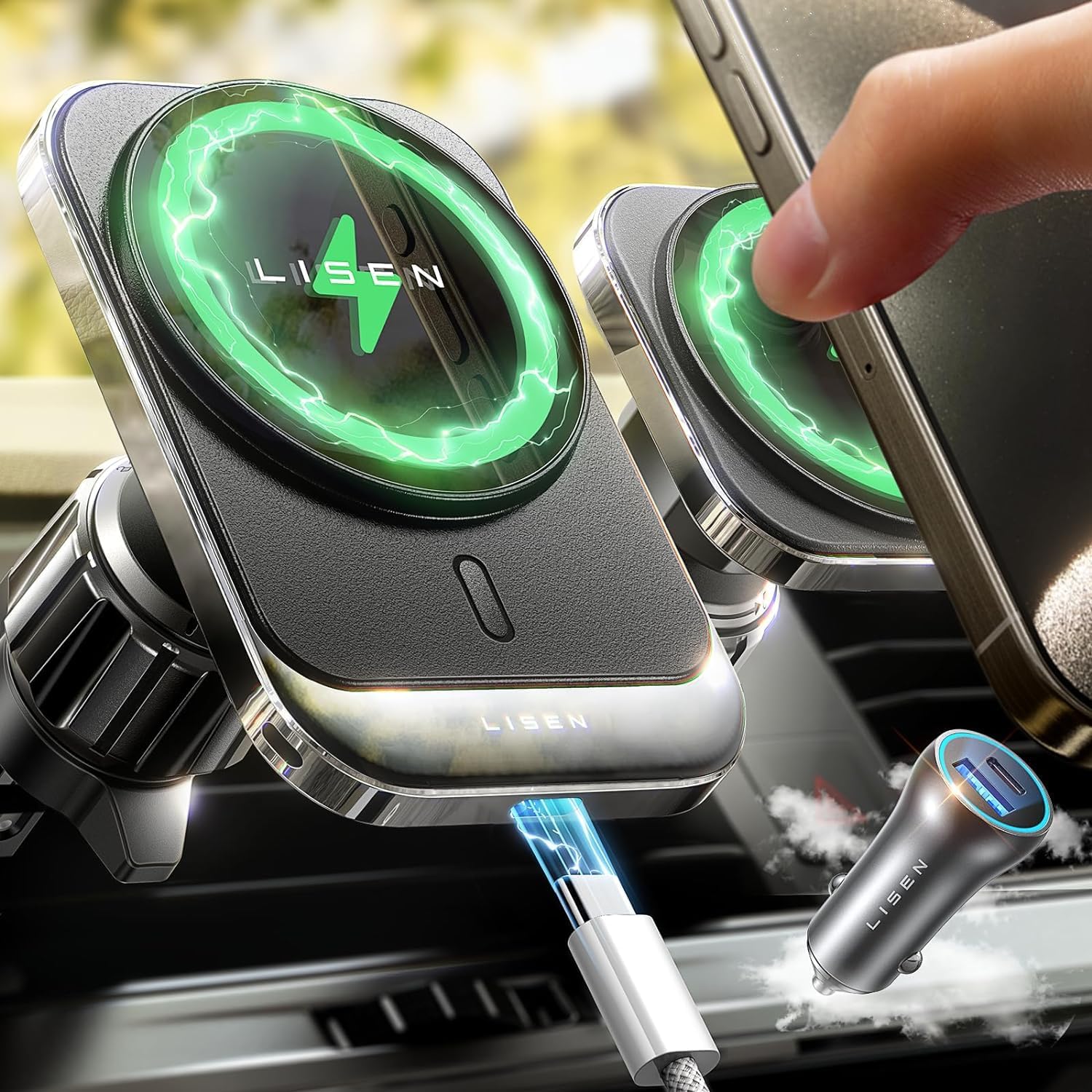 LISEN For Magsafe Car Mount Charger Dash,2 In 1 Wireless Charging For - View #8