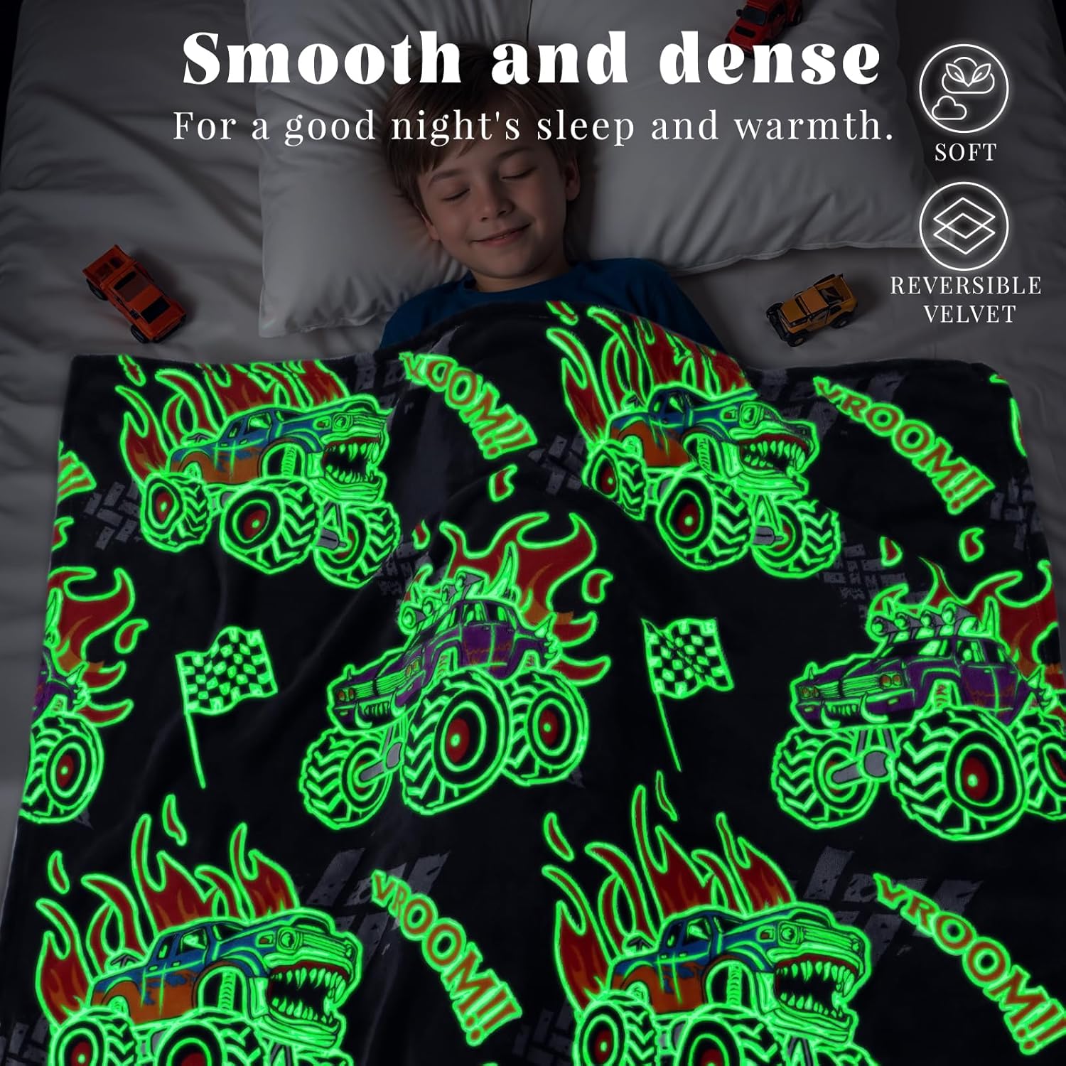 Glow in The Dark Blanket for Boys, Truck and Excavator Toy Gifts for Kids, Toddler Blankets for Boys, Soft Fleece Construction Throw Blanket, Bedroom Bed Sofa, 50"x60" - Image 2