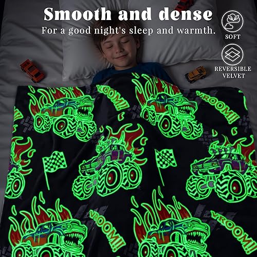 Miniatura 2 de Juguetes de camiones para niños, manta que brilla en la oscuridad, mantas de construcción de excavadora, tractor, autos, regalos para niños, franela