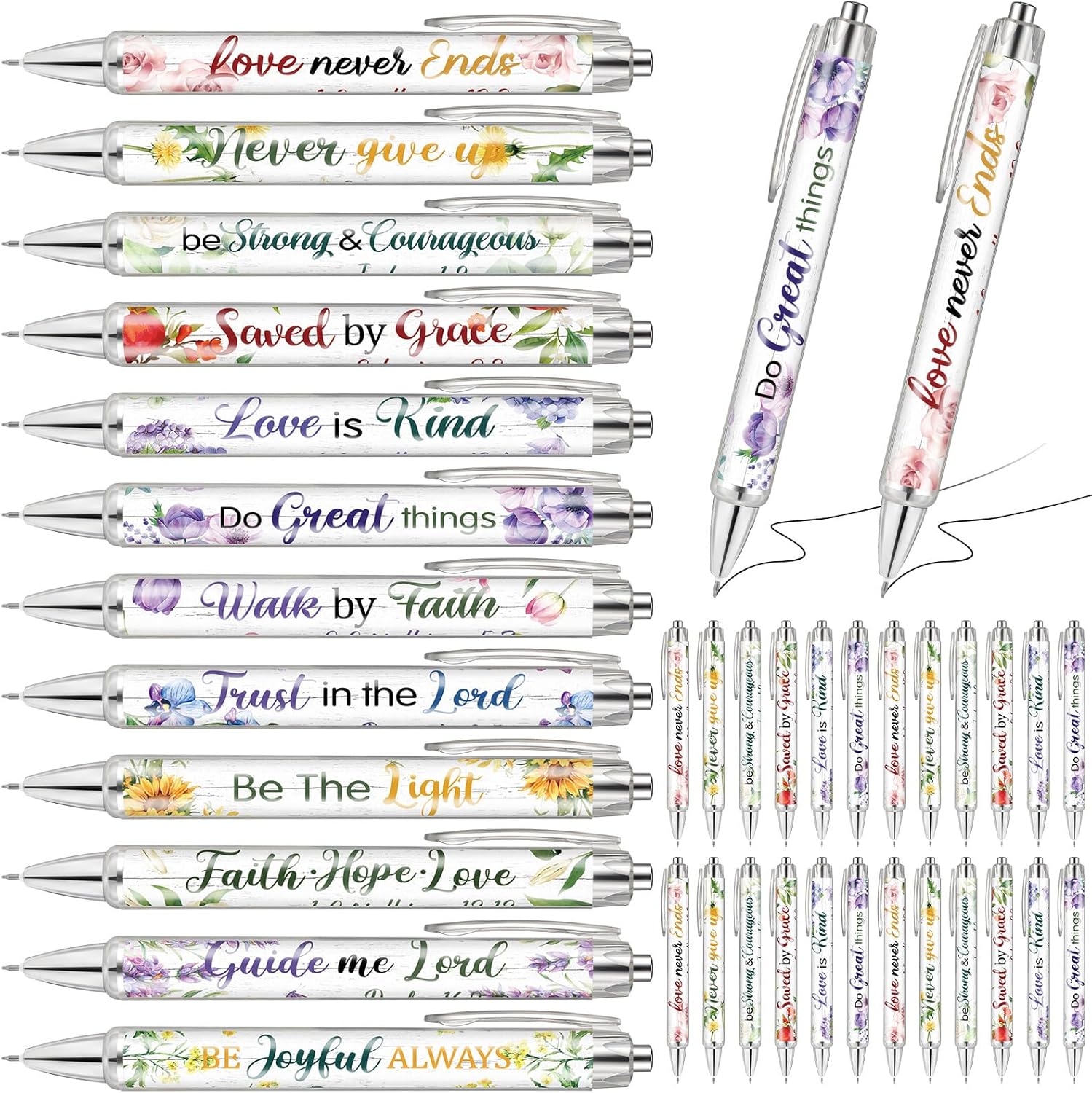 Ctosree 60 Pcs Christian Pens for Women Bulk Bible Verse Floral Ink Pens Religious Inspirational Quotes Ballpoint Summer Office Graduation Journals Sunday Church Birthday Study Supplies Gift