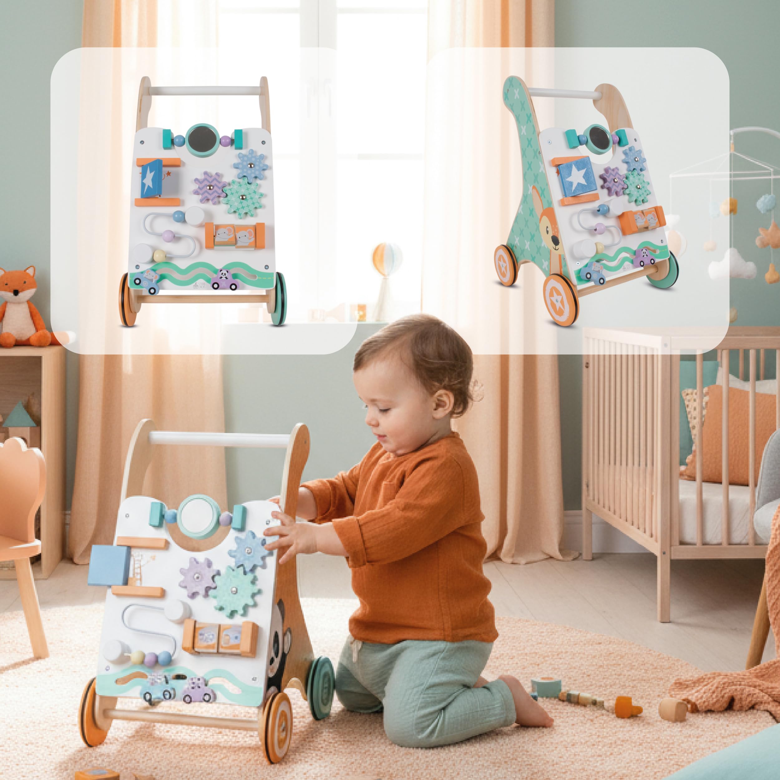 Carrello primi passi legno XXL, Gioco per bambini e bambini, Deambulatore Multifunzionale, per bambini da 12 a 36 mesi, rimo Compleanno Regalo 1 2 Anno (Bianco)