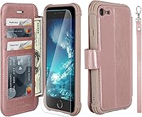 Vista 9 de VANAVAGY Funda tipo cartera compatible con iPhone SE2/SE3/iPhone 8/iPhone 7, funda de piel con tapa RFID con soporte para muñecas, carga inalámbrica